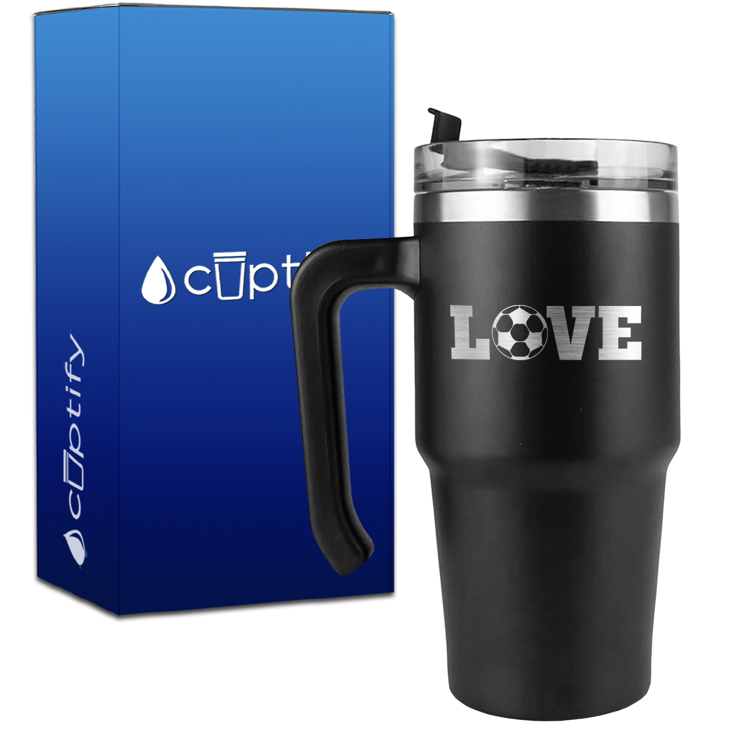 Love Soccer Ball on 20oz Soccer Travel Mug