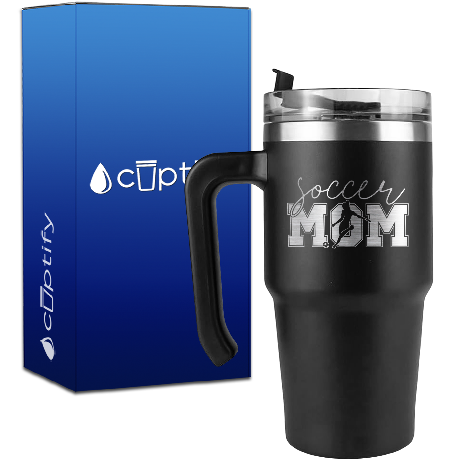 Soccer Mom with Player on 20oz Soccer Travel Mug