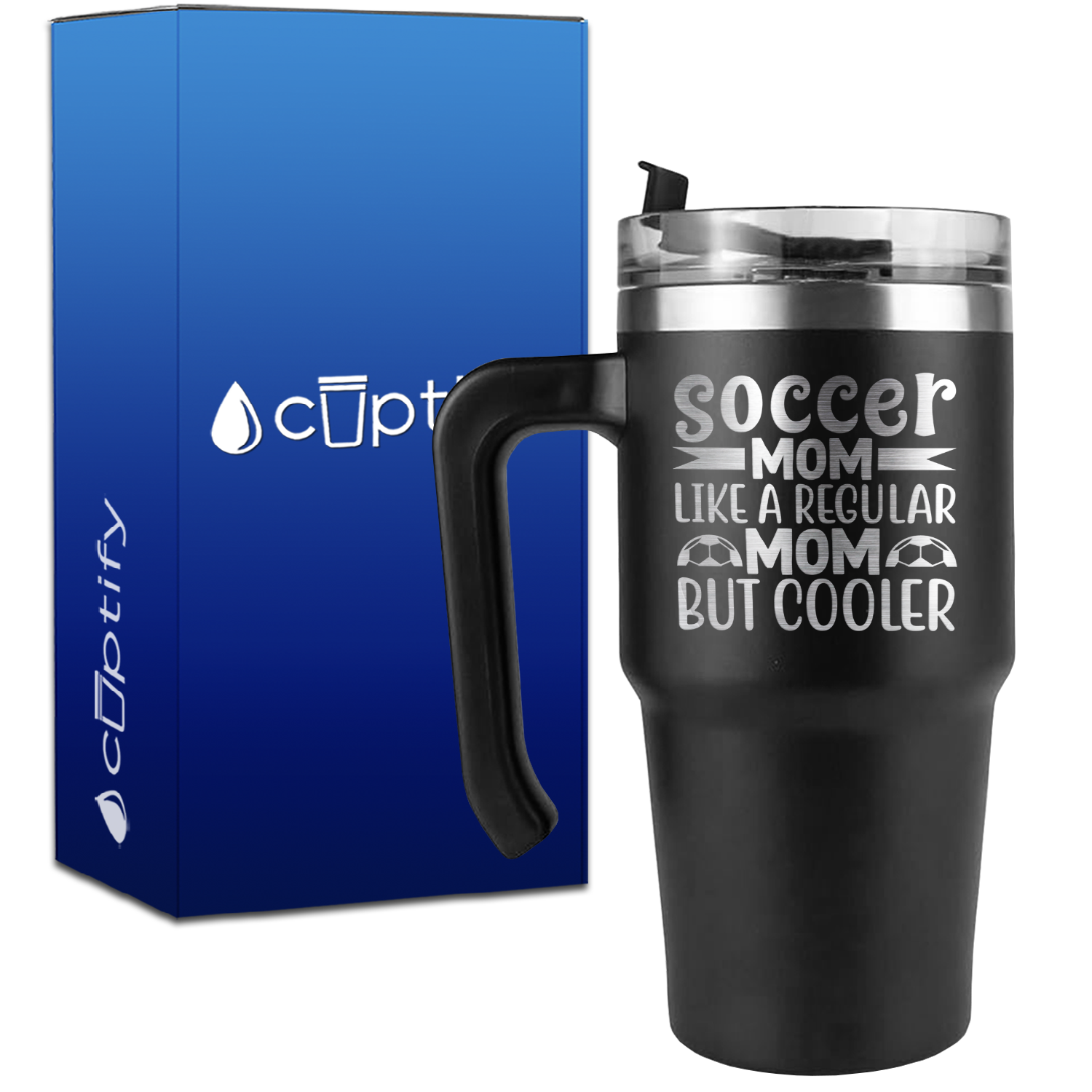 Soccer Mom Like a Regular but Cooler on 20oz Soccer Travel Mug