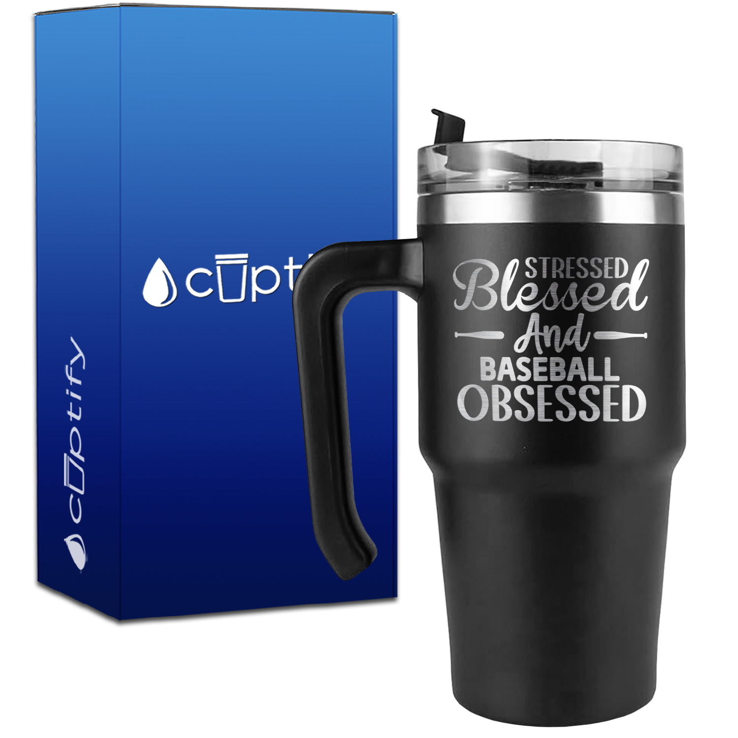 Stressed Blessed and Baseball Obsessed on 20oz Baseball Travel Mug