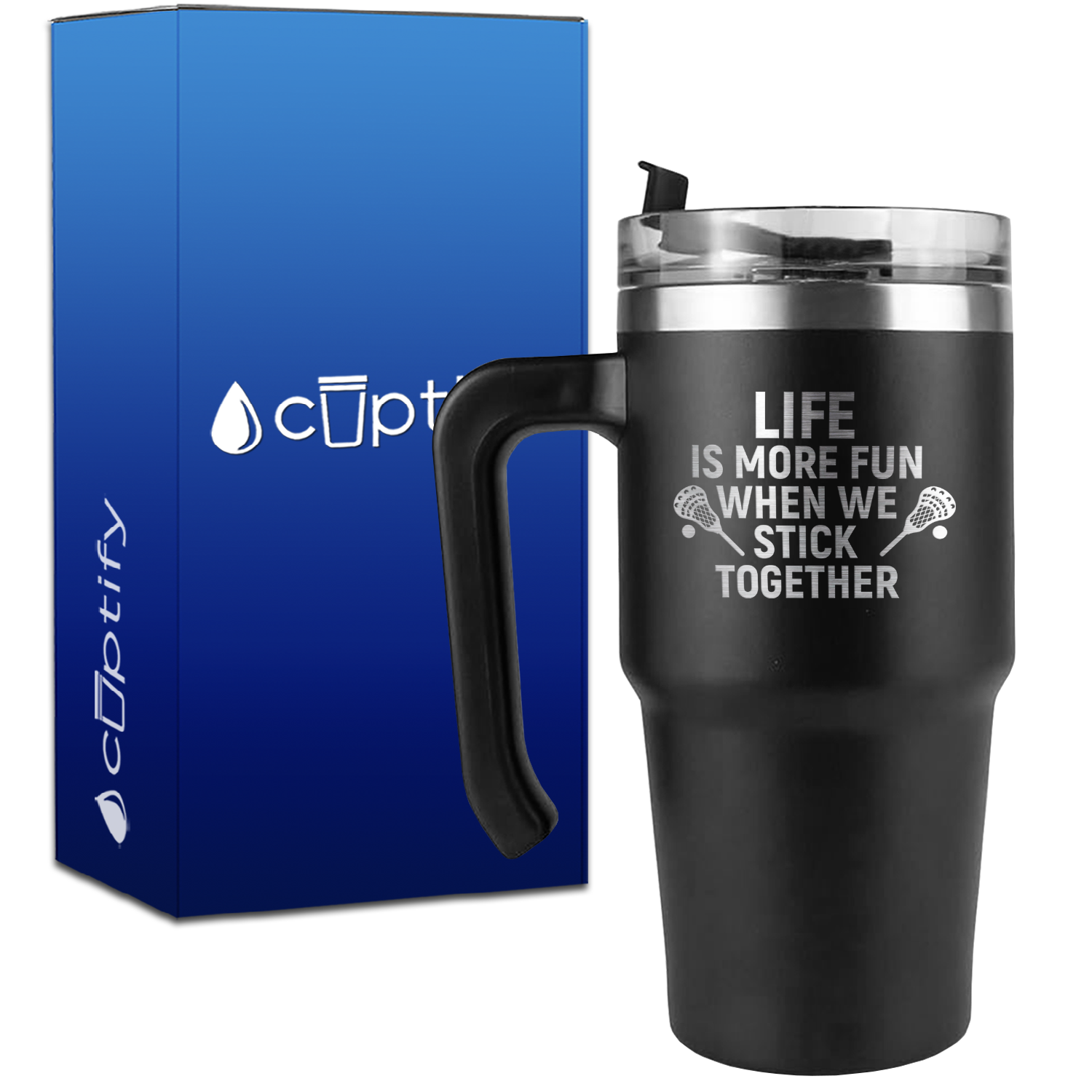 Life is More Fun When We Stick Together Lacrosse on 20oz Lacrosse Travel Mug