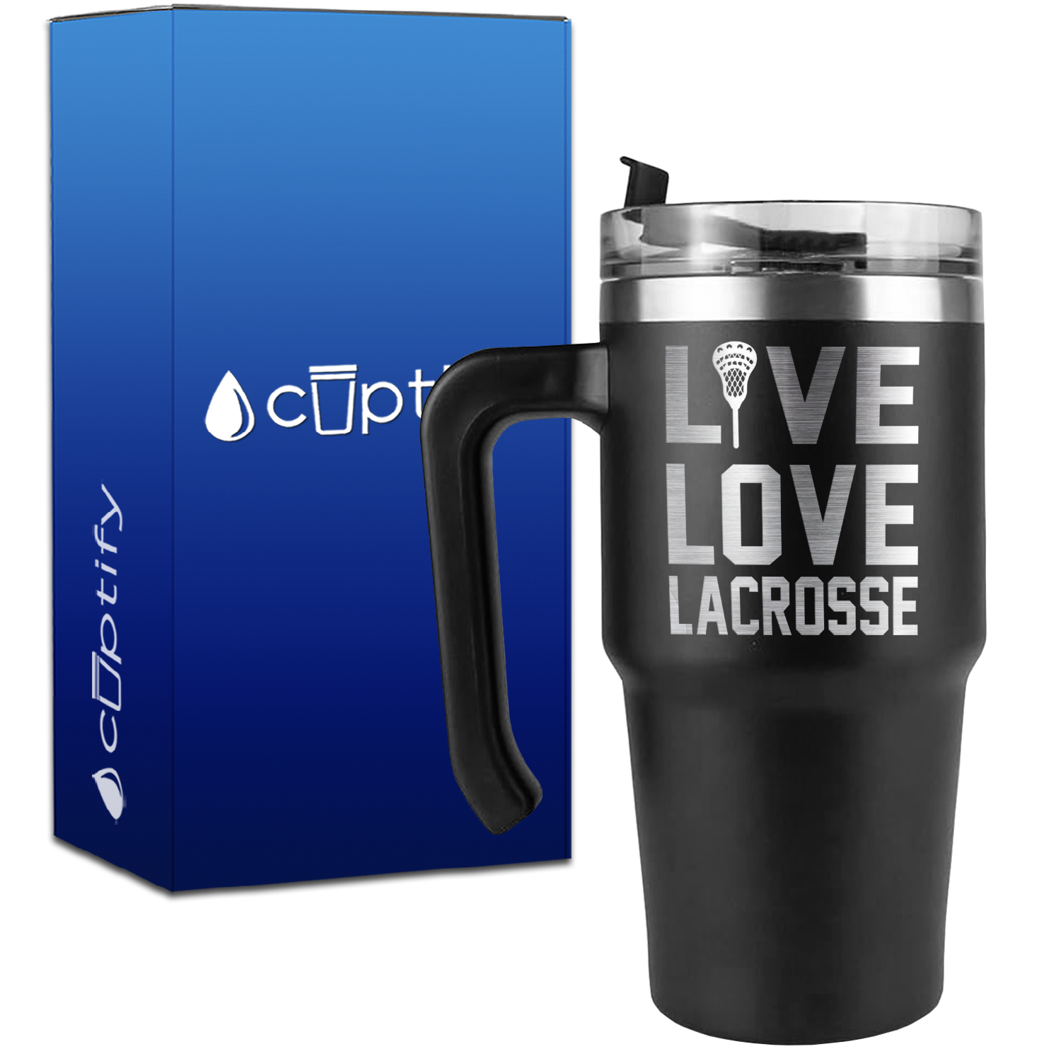 Live Love Lacrosse Stick on 20oz Lacrosse Travel Mug