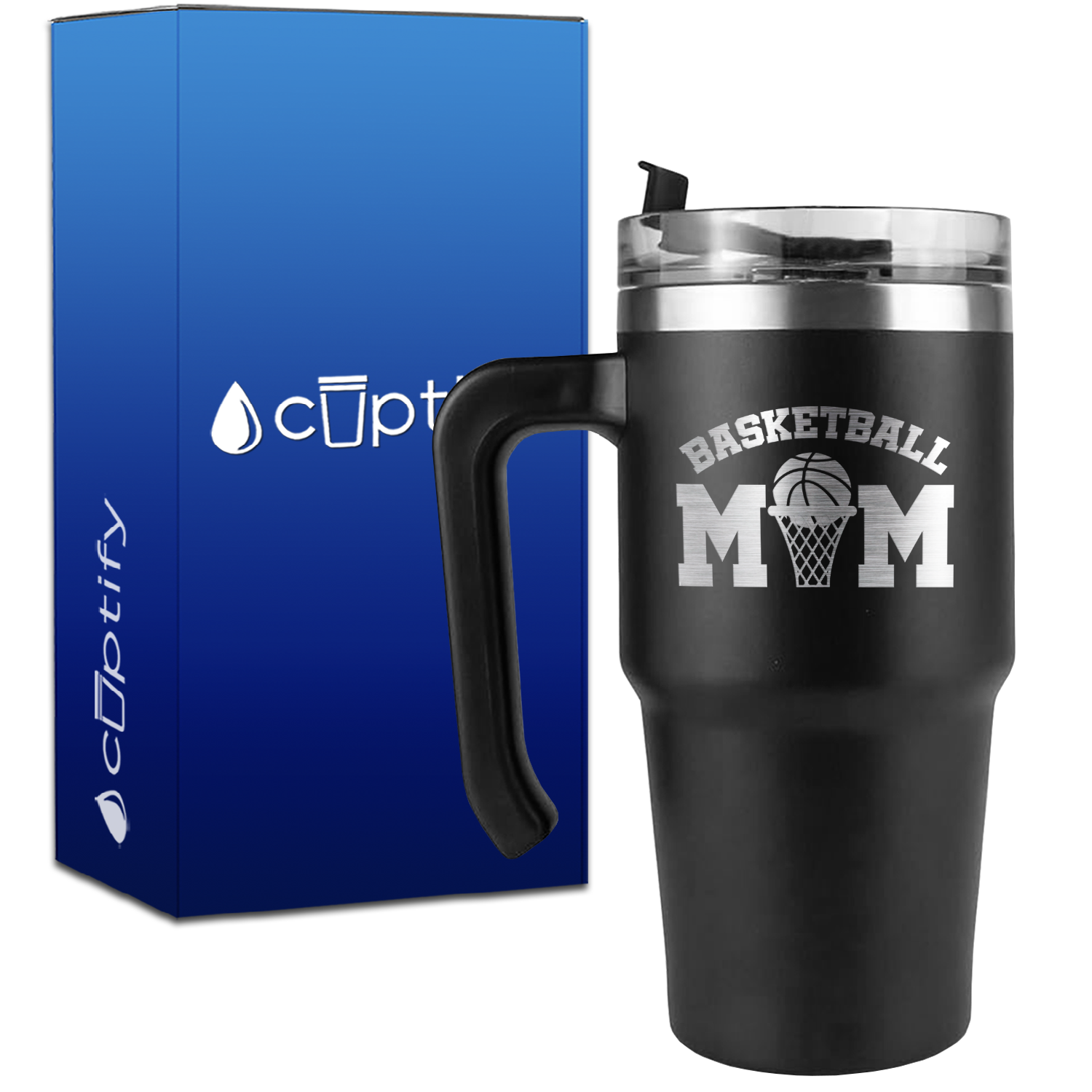 Basketball Mom Ball and Net on 20oz Basketball Travel Mug