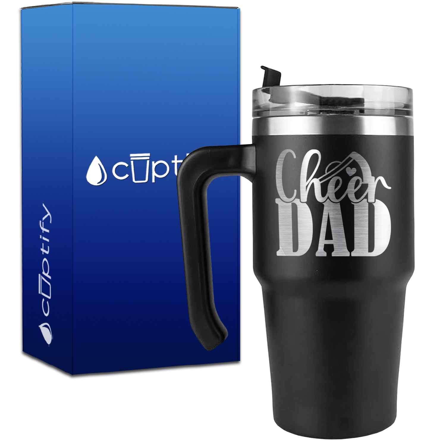 Cheer Dad Megaphone Heart on 20oz Cheer Travel Mug