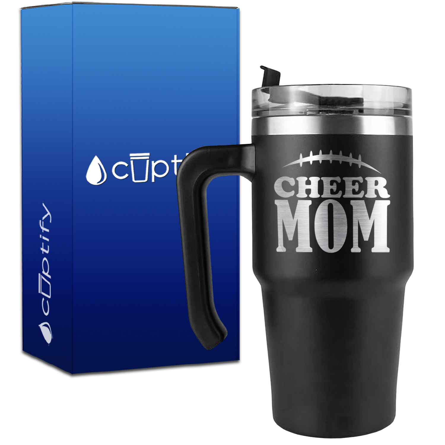 Cheer Mom Football Stitches on 20oz Cheer Travel Mug