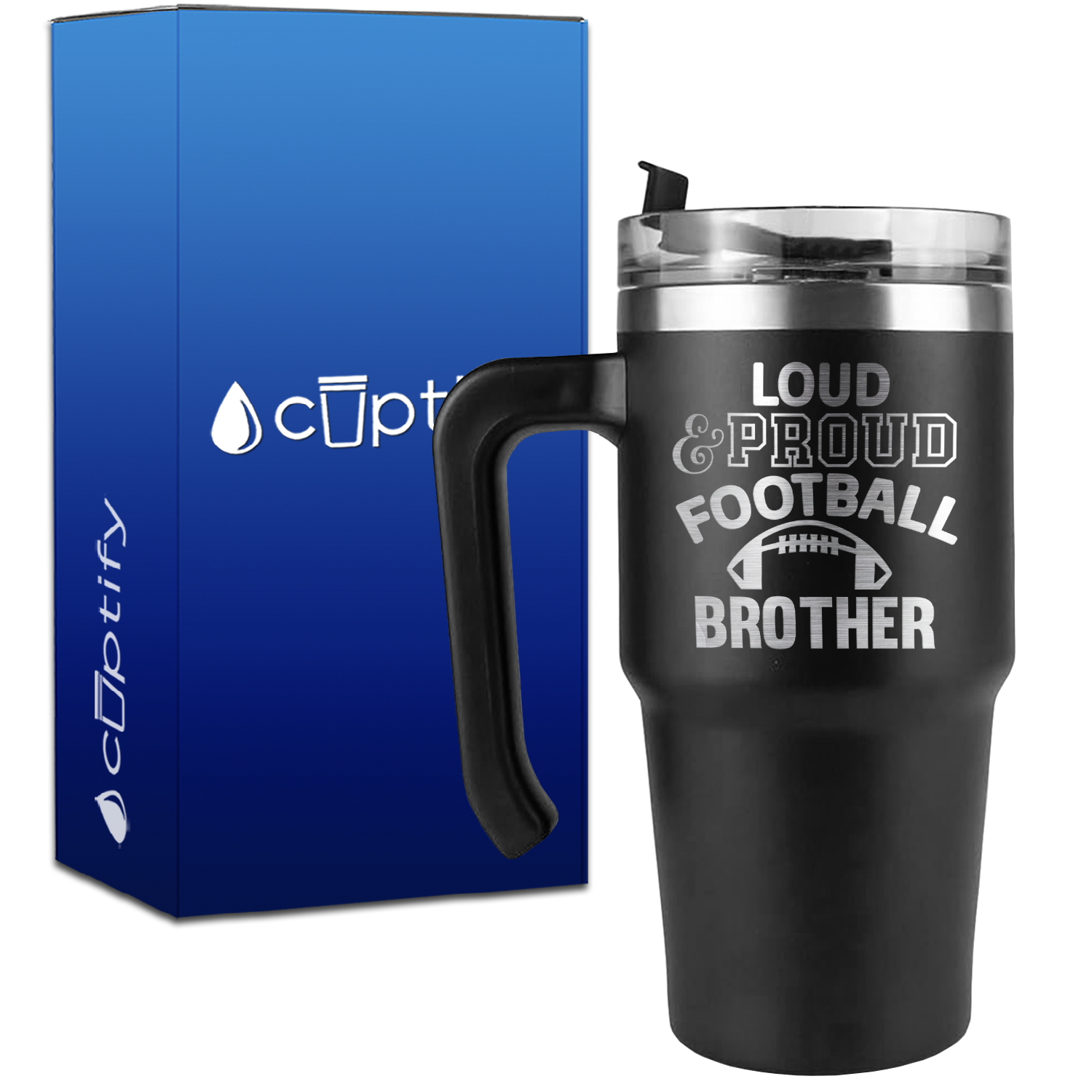 Loud and Proud Football Brother on 20oz Football Travel Mug