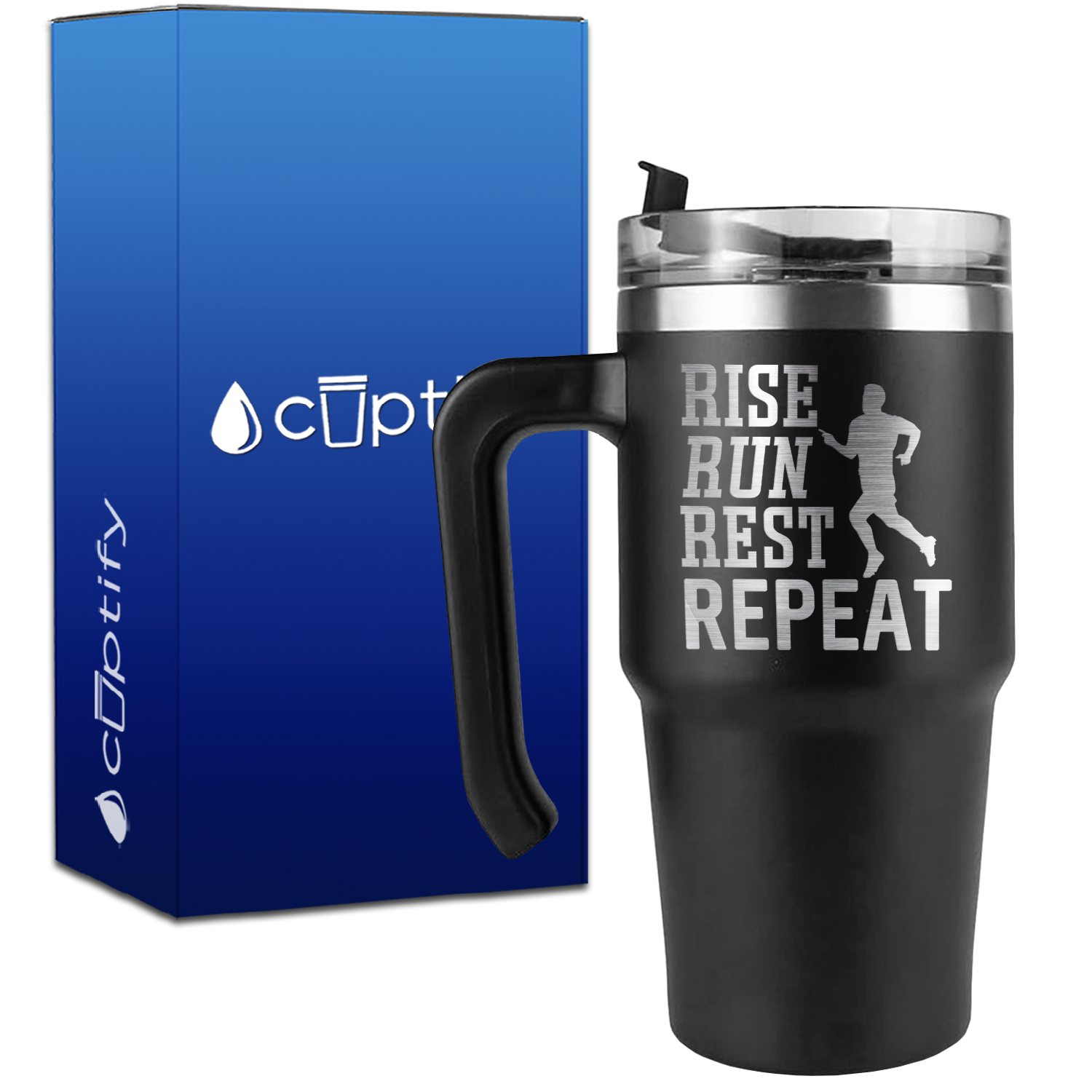 Rise Run Rest Repeat on 20oz Running Travel Mug