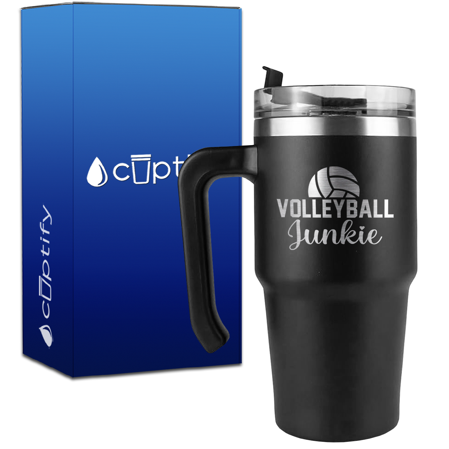 Volleyball Junkie Half Ball on 20oz Volleyball Travel Mug