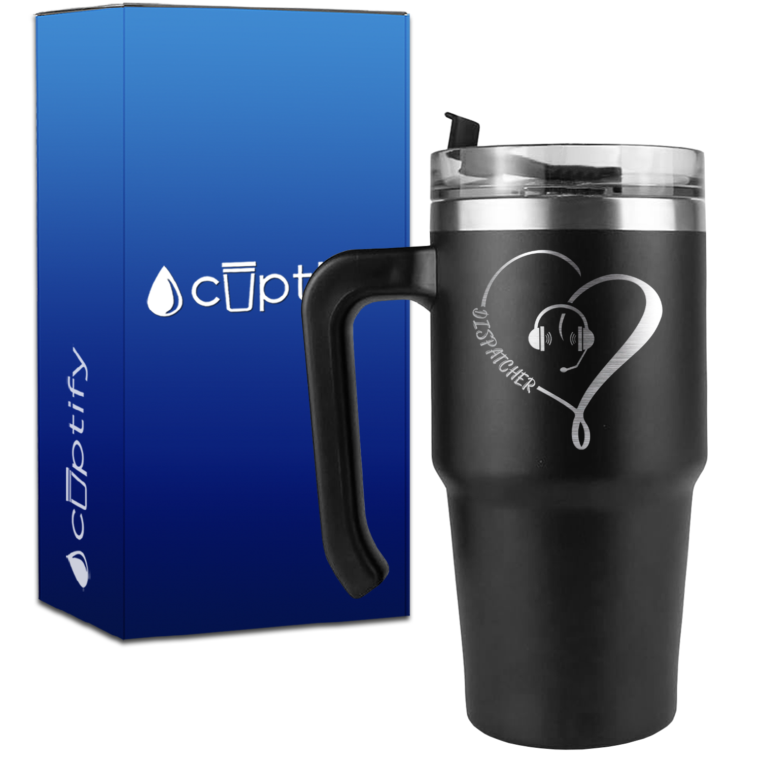 Dispatcher Headset Heart on 20oz Dispatcher Travel Mug