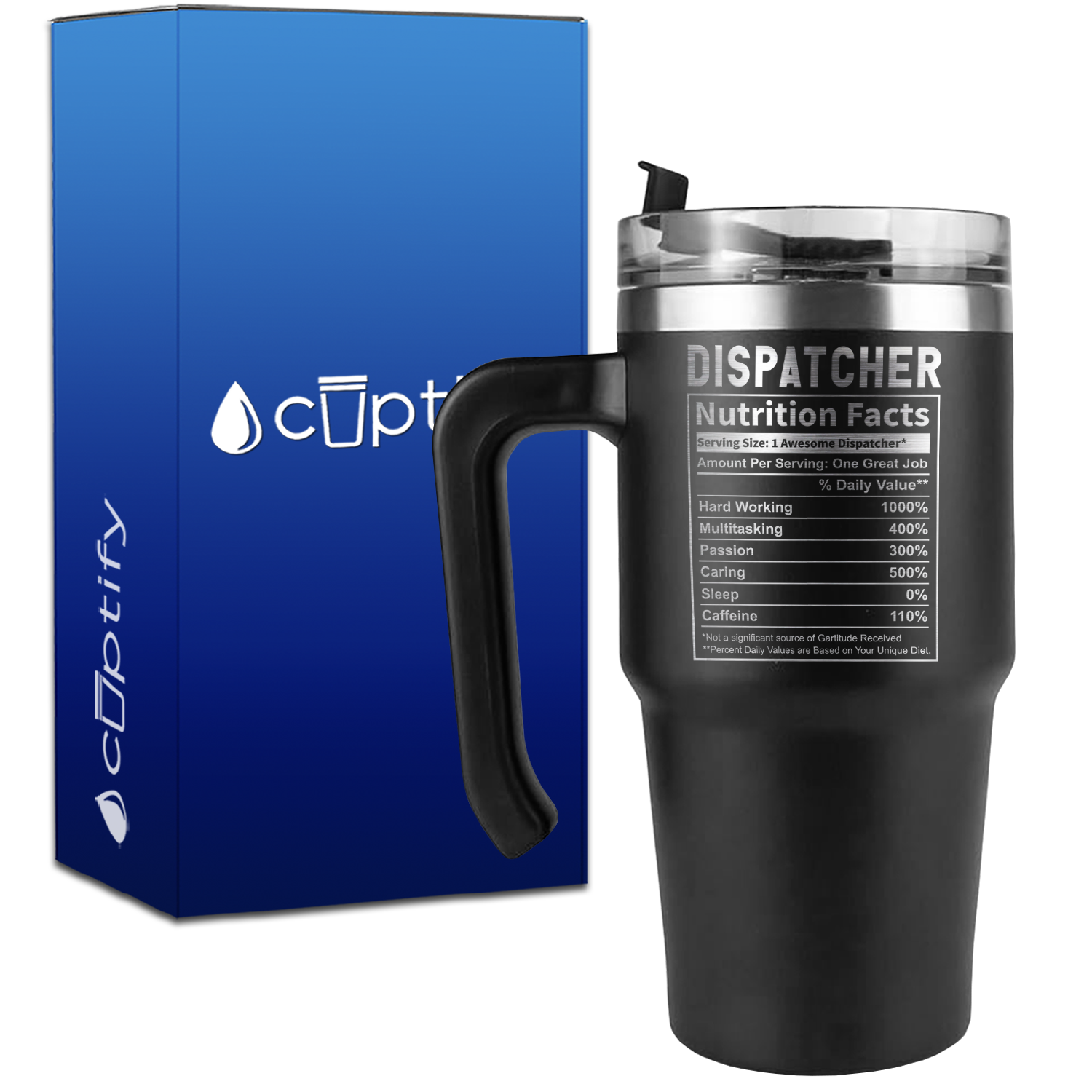 Dispatcher Nutrition Facts on 20oz Dispatcher Travel Mug