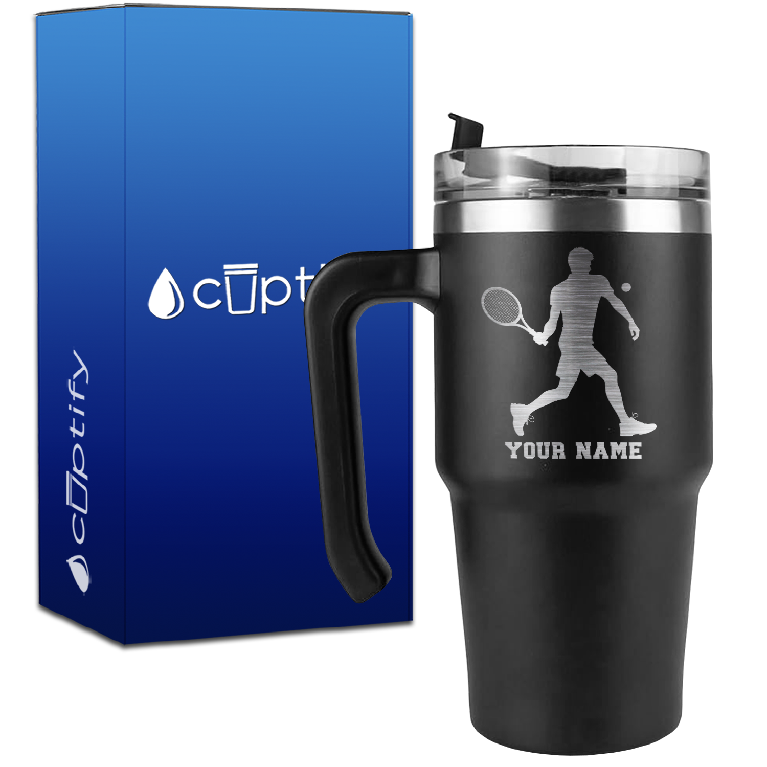 Personalized Tennis Player Silhouette on 20oz Tennis Travel Mug