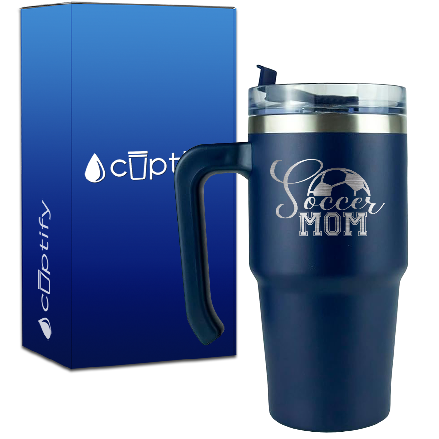 Soccer Mom with Ball on 20oz Soccer Travel Mug