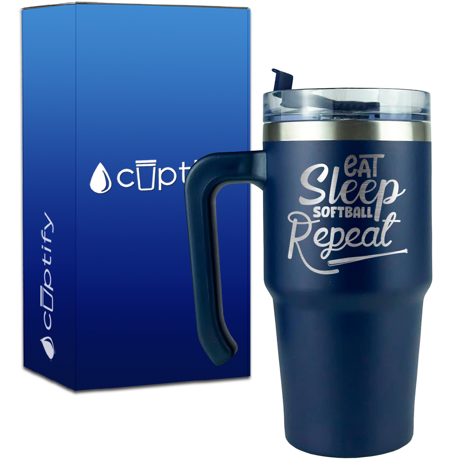 Eat Sleep Softball Repeat on 20oz Softball Travel Mug