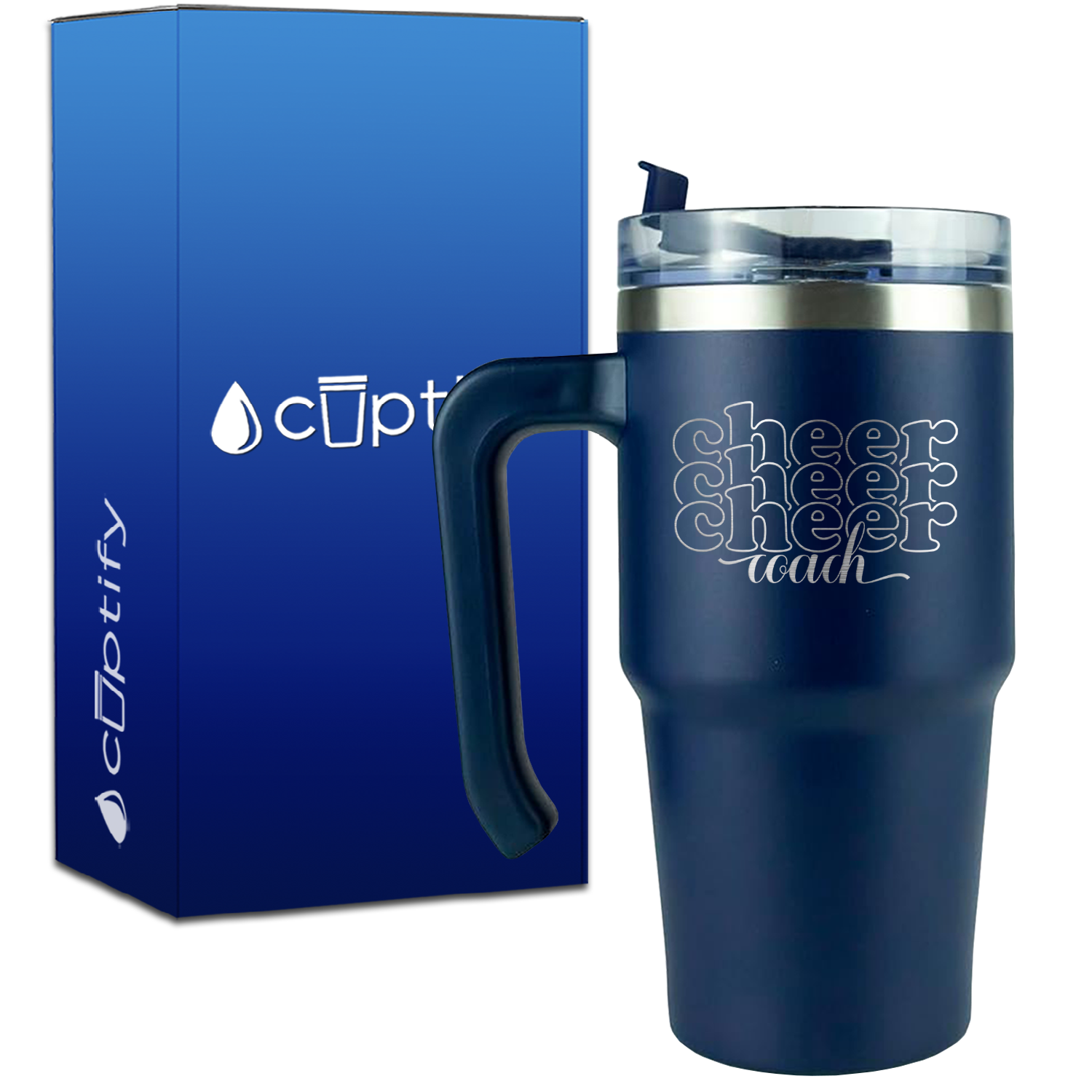 Cheer Cheer Cheer Coach Outline on 20oz Cheer Travel Mug