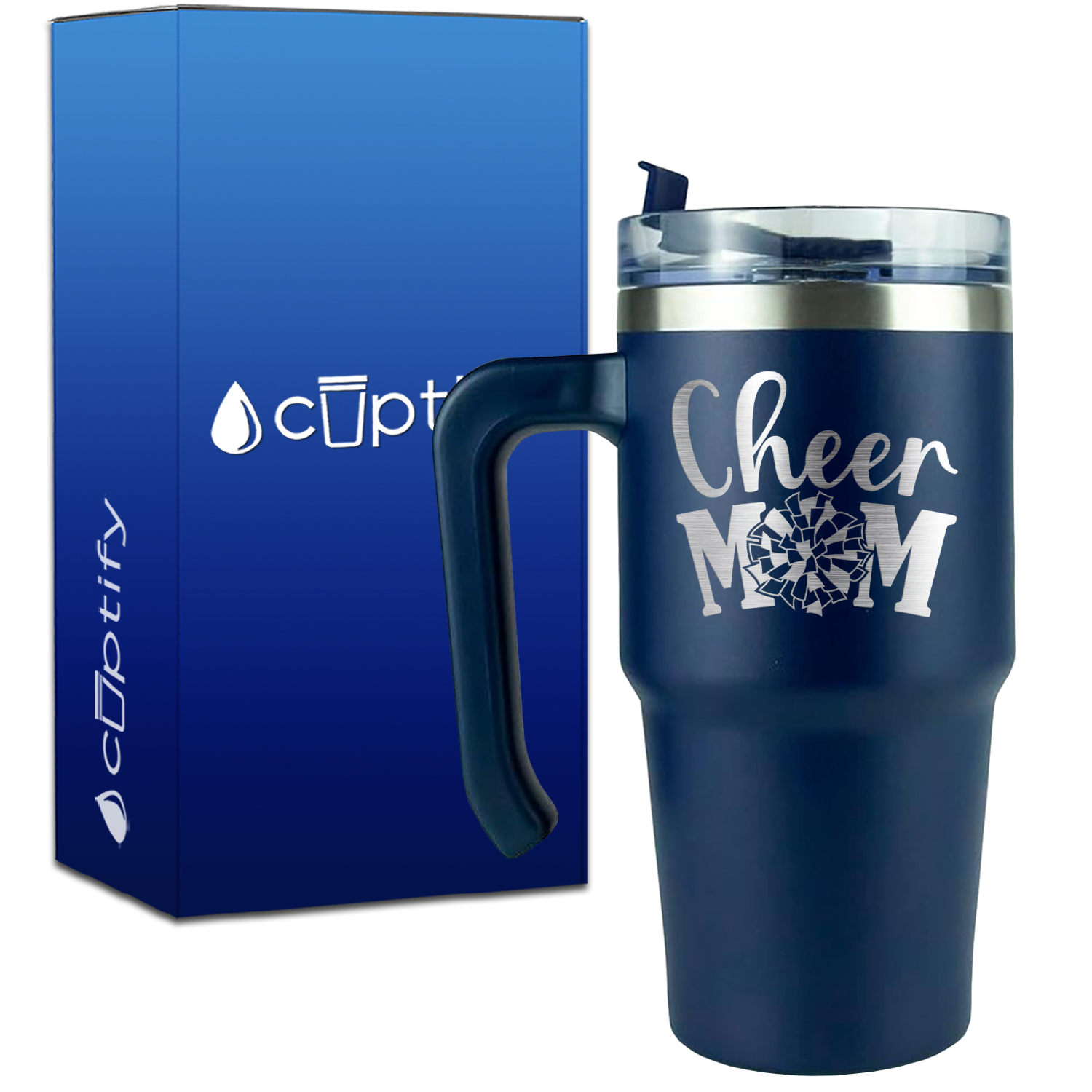 Cheer Mom Pom Pom Middle on 20oz Cheer Travel Mug