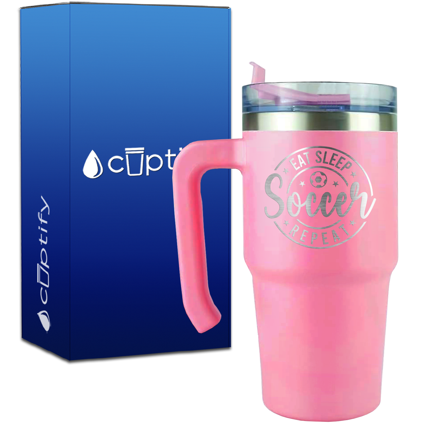 Eat Sleep Soccer Repeat Circle on 20oz Soccer Travel Mug