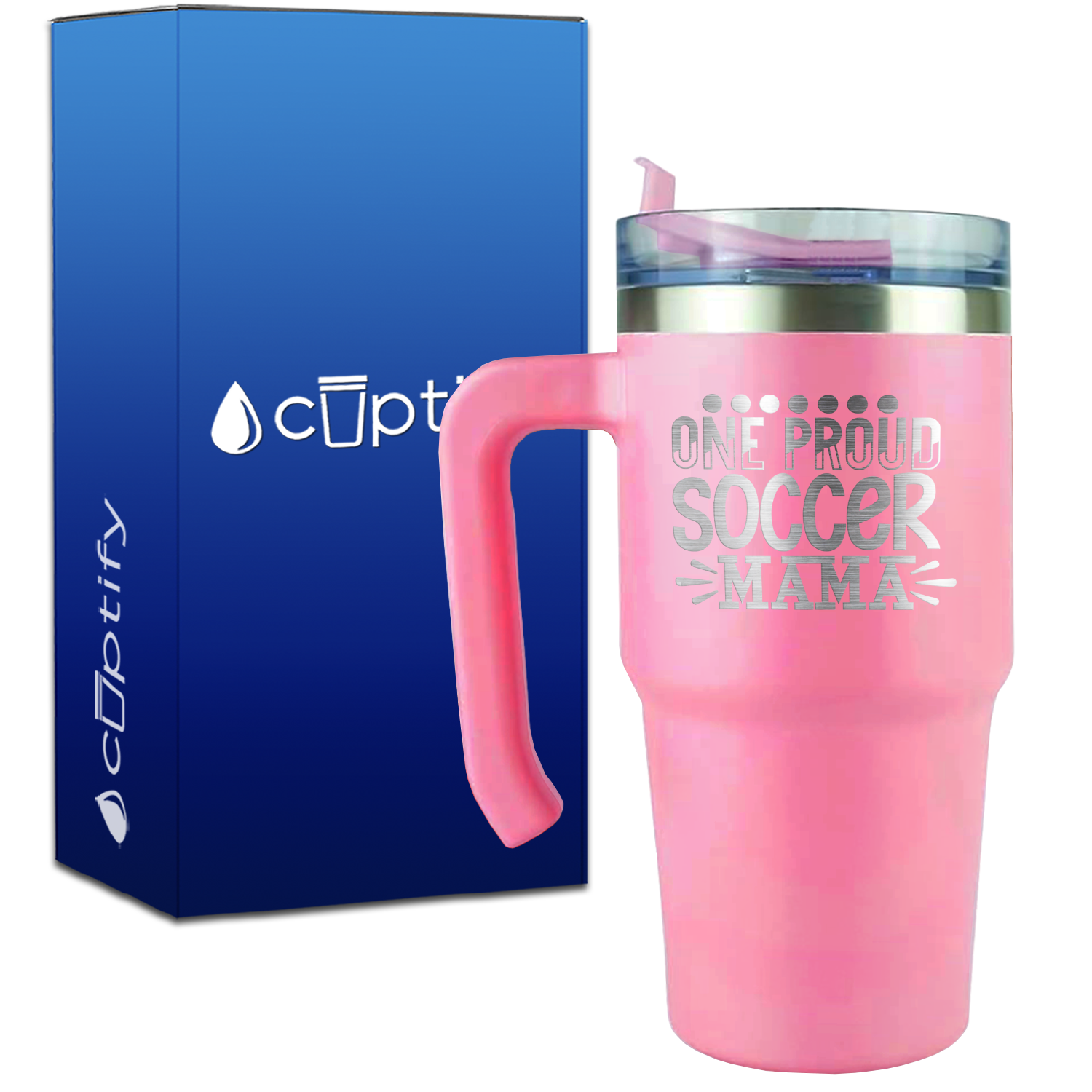 One Proud Soccer Mama with Dots on 20oz Soccer Travel Mug