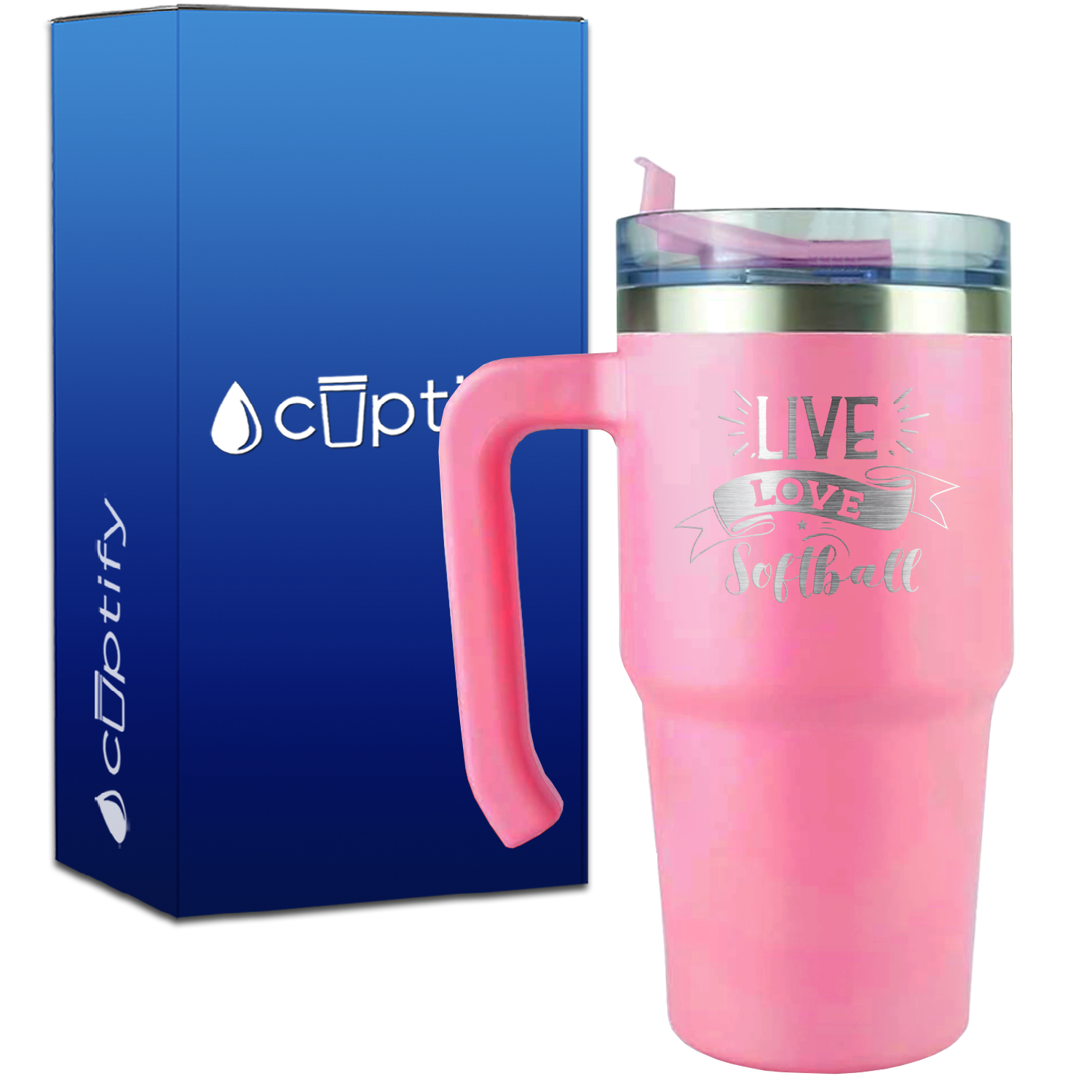 Live Love Softball Banner on 20oz Softball Travel Mug