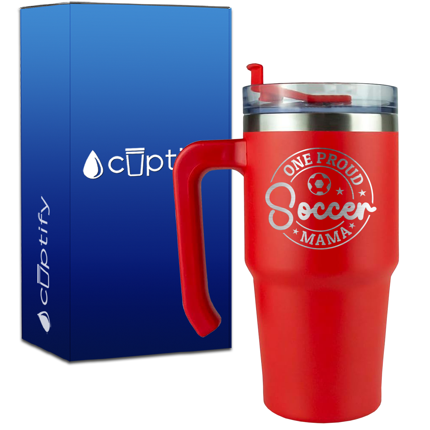 One Proud Soccer Mama Circle on 20oz Soccer Travel Mug