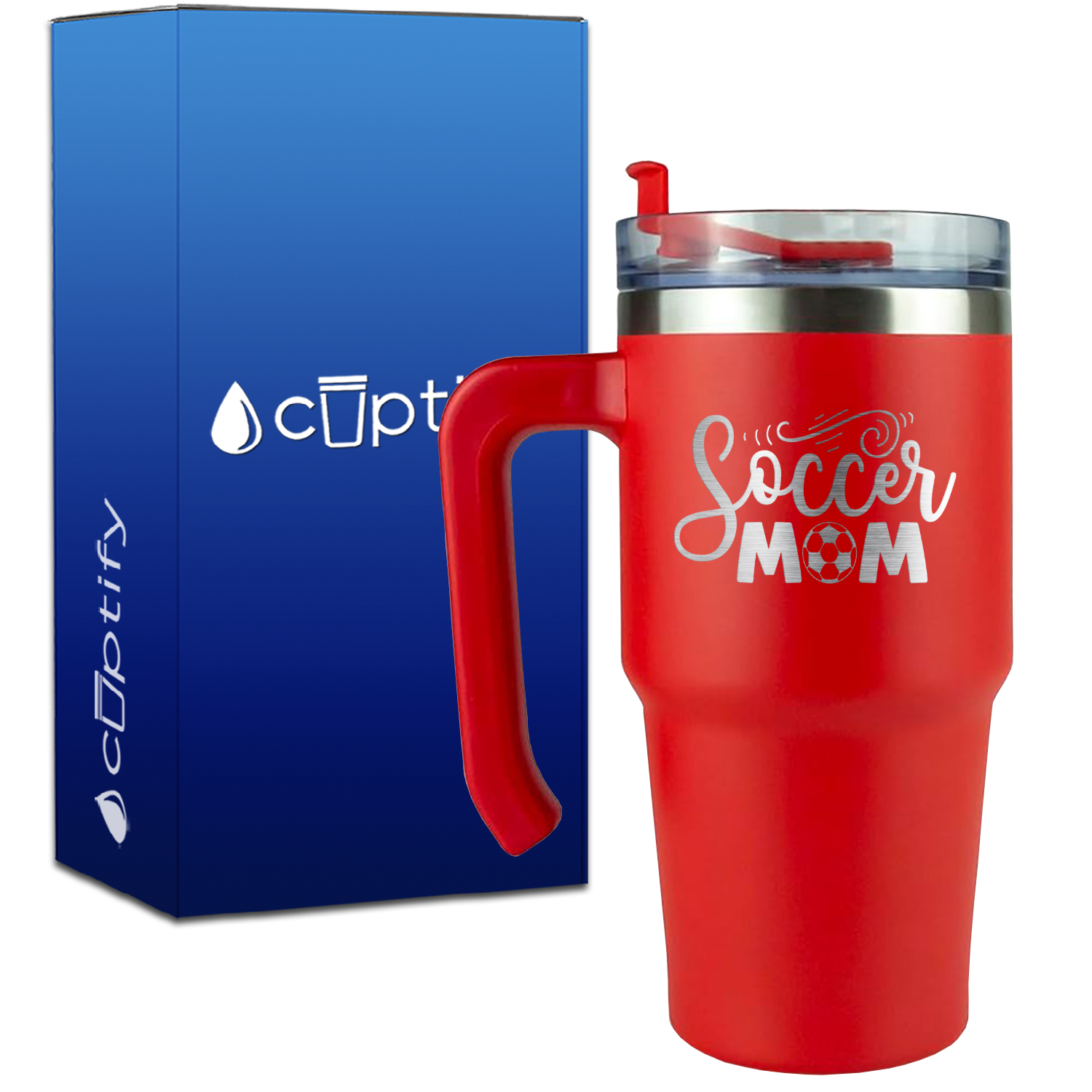 Soccer Mom with Soccer Ball on 20oz Soccer Travel Mug