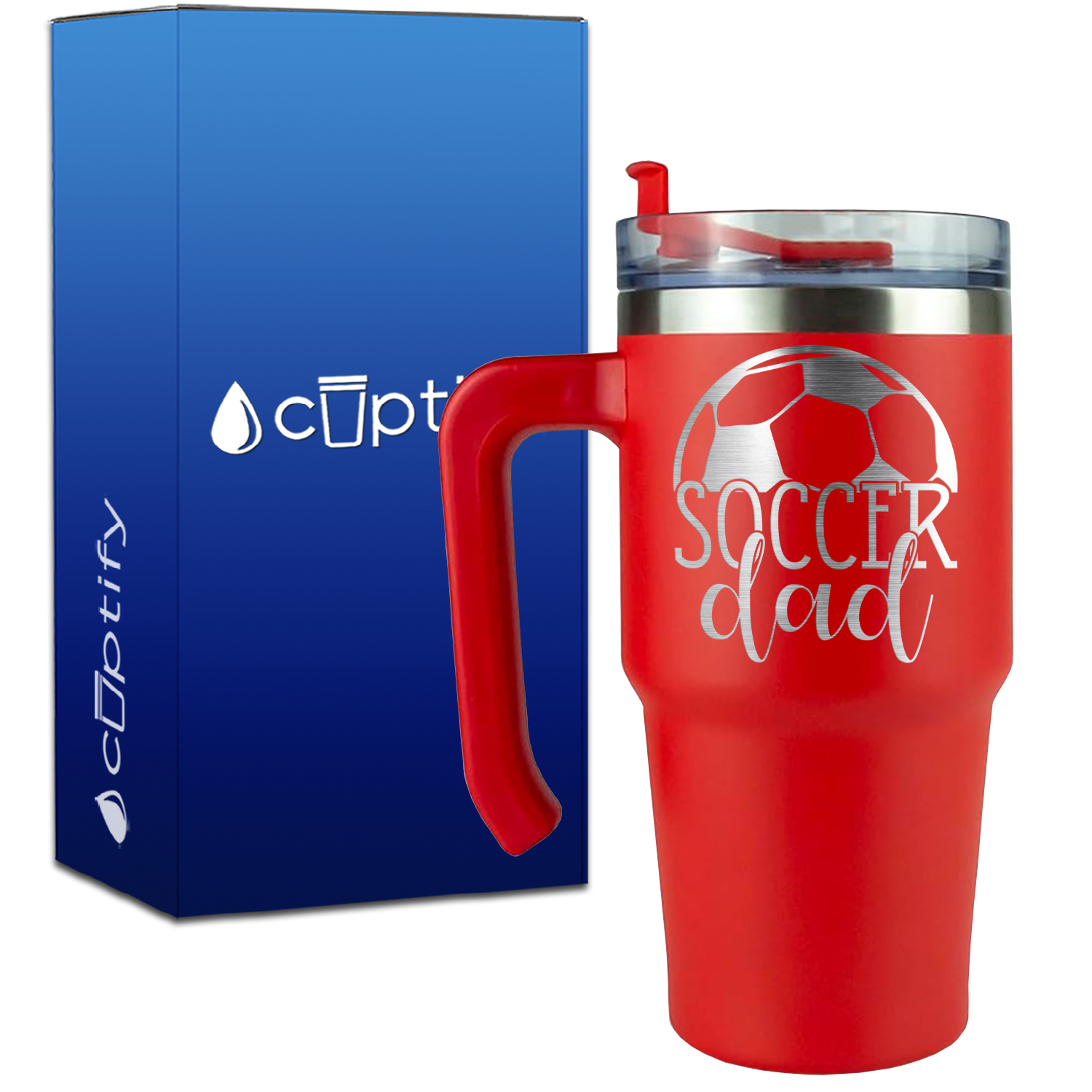 Soccer Dad with Ball on Top on 20oz Soccer Travel Mug