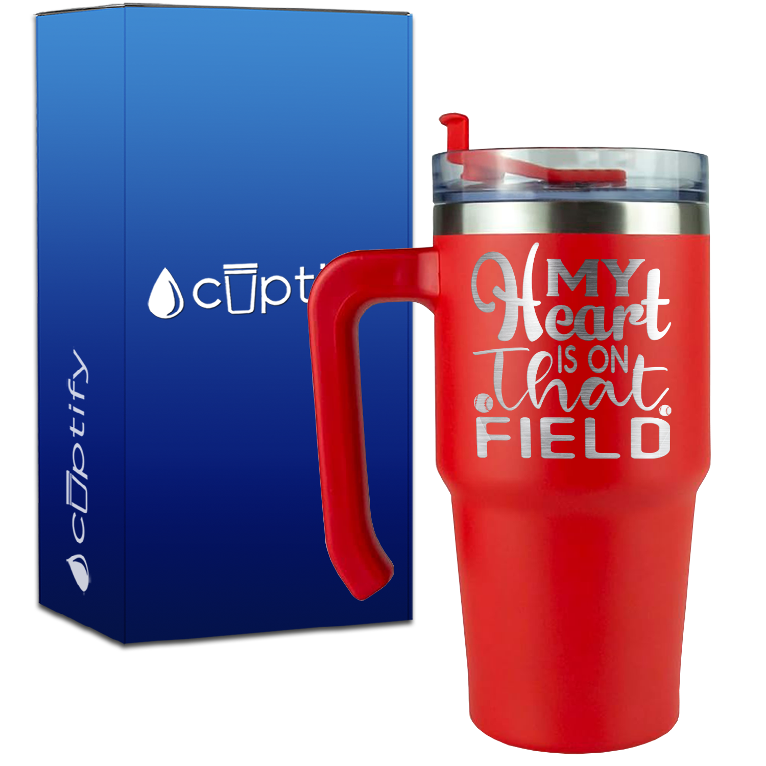 My Heart is on That Field Softball on 20oz Softball Travel Mug