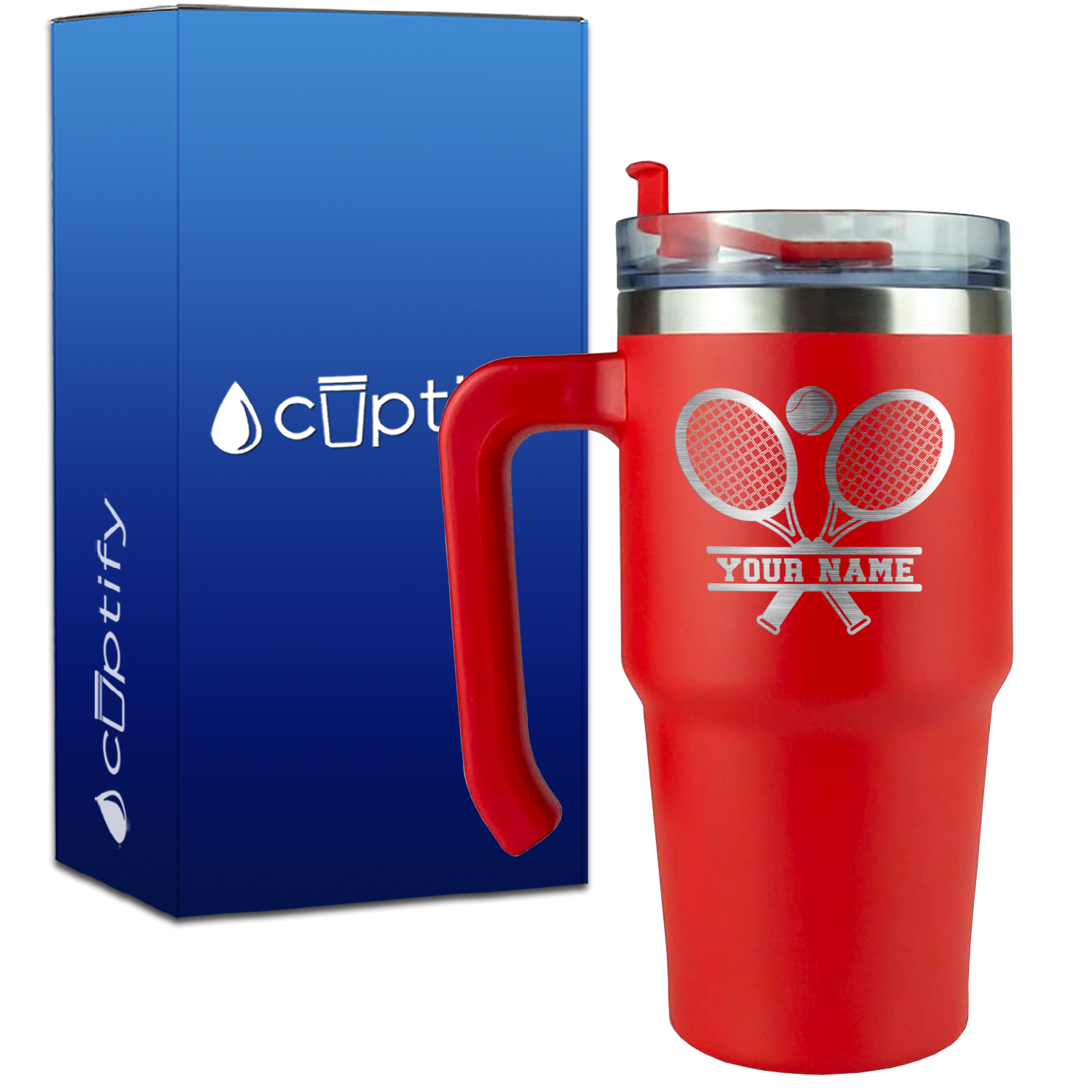 Personalized Tennis Rackets on 20oz Tennis Travel Mug