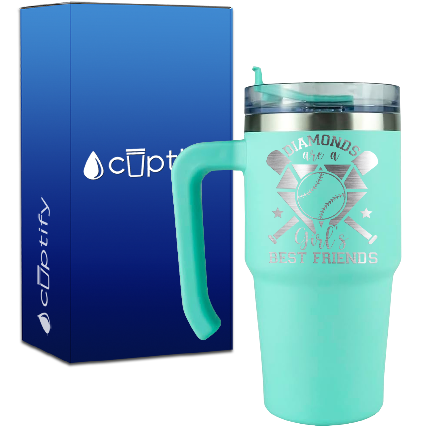 Diamonds are a Girl's Best Friend Baseball on 20oz Baseball Travel Mug