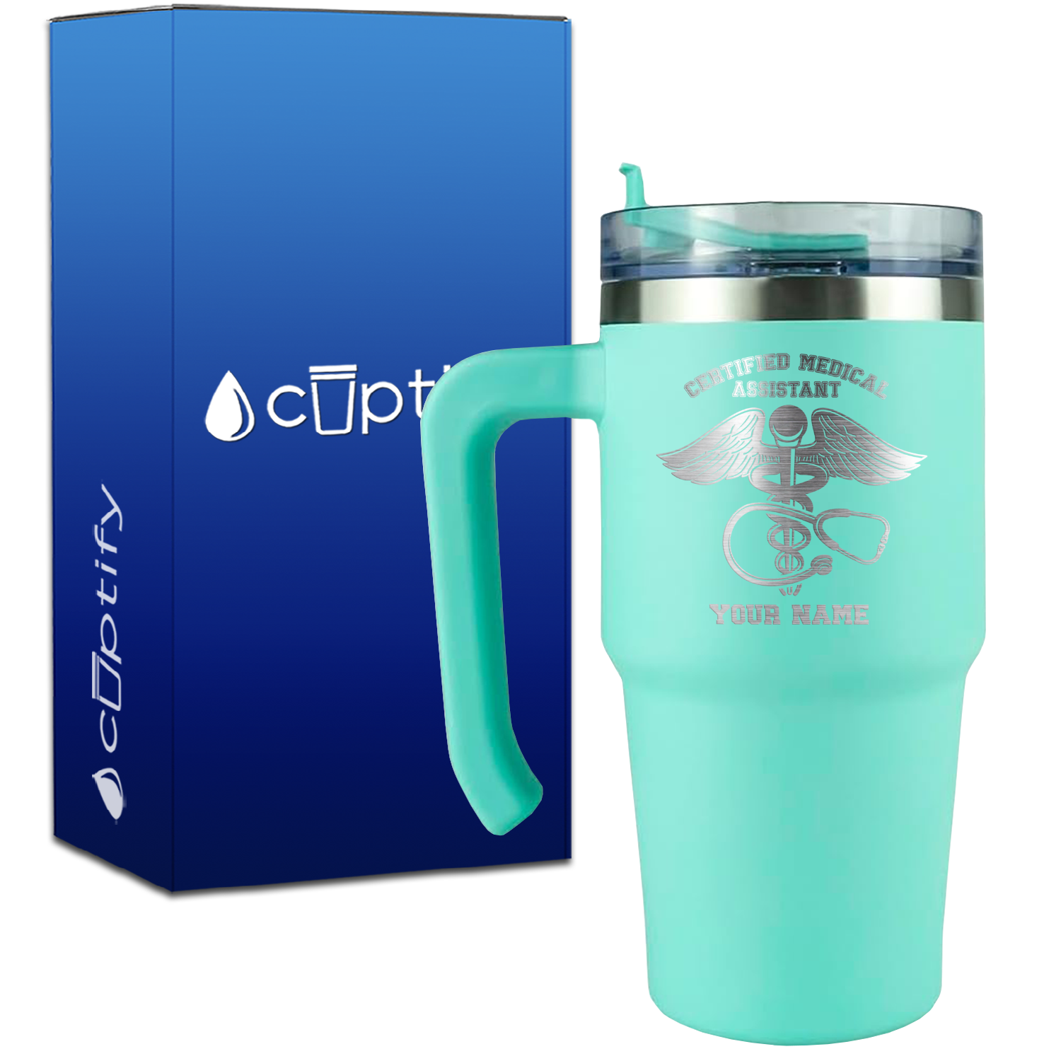 Personalized Certified Medical Assistant Caduceus on 20oz CMA Travel Mug