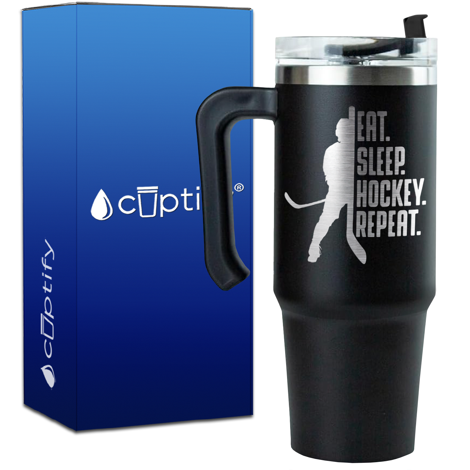 Eat. Sleep. Hockey. Repeat. on 30oz Hockey Travel Mug