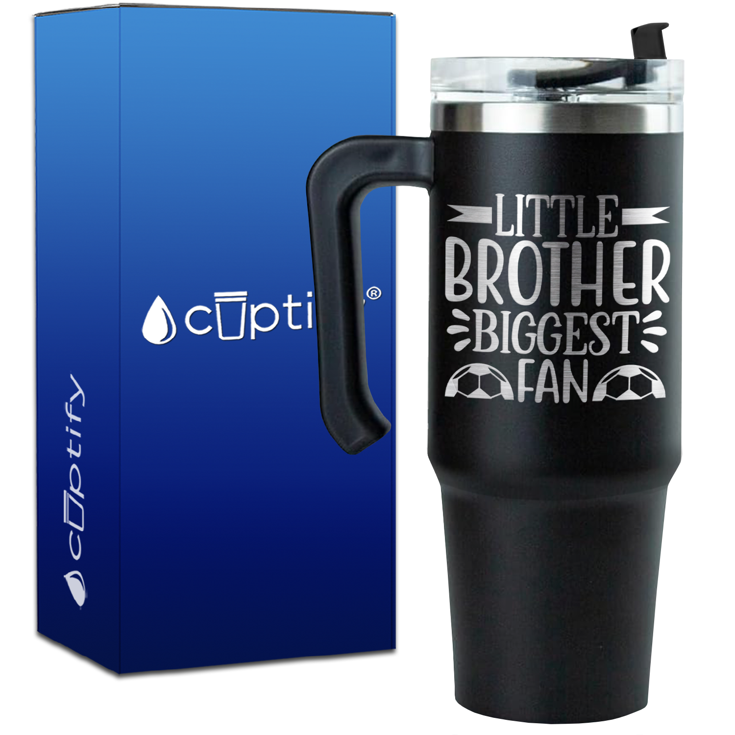 Little Brother Biggest Fan Soccer on 30oz Soccer Travel Mug