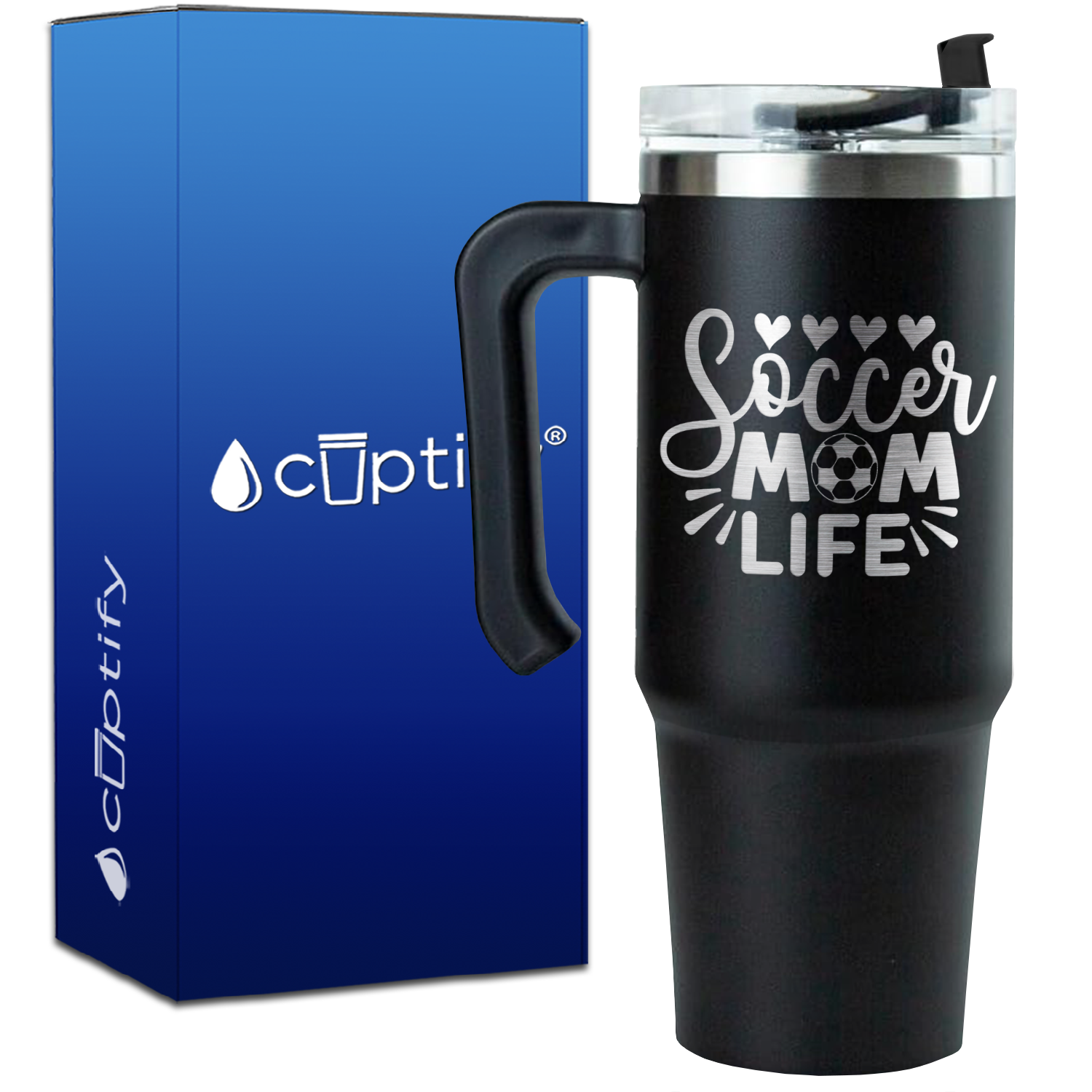 Soccer Mom Life Hearts on 30oz Soccer Travel Mug