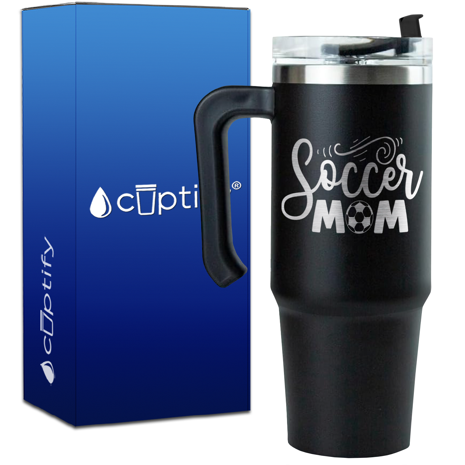 Soccer Mom with Soccer Ball on 30oz Soccer Travel Mug
