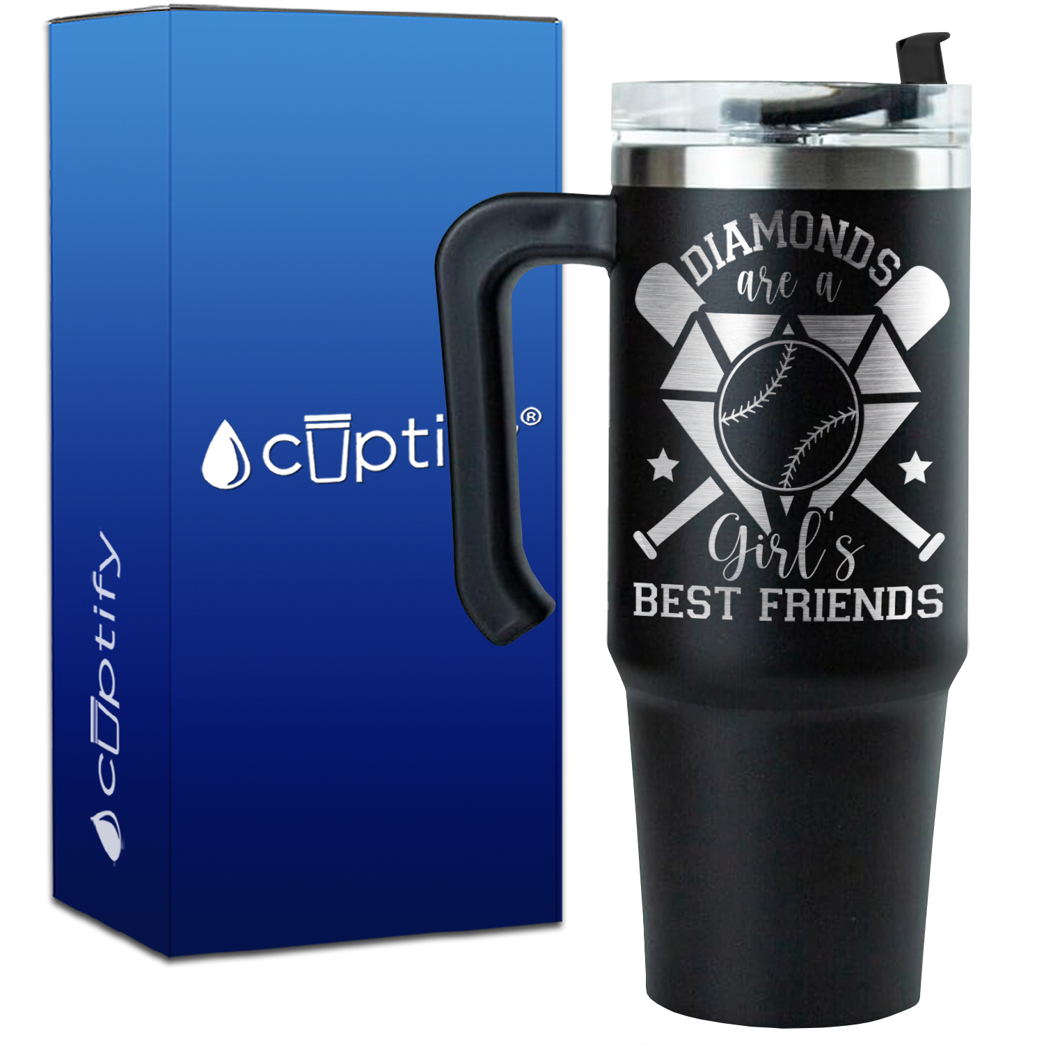 Diamonds are a Girl's Best Friend Baseball on 30oz Baseball Travel Mug