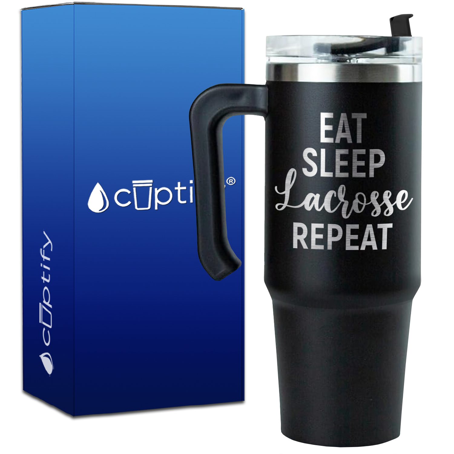 Eat Sleep Lacrosse Repeat Curly on 30oz Lacrosse Travel Mug