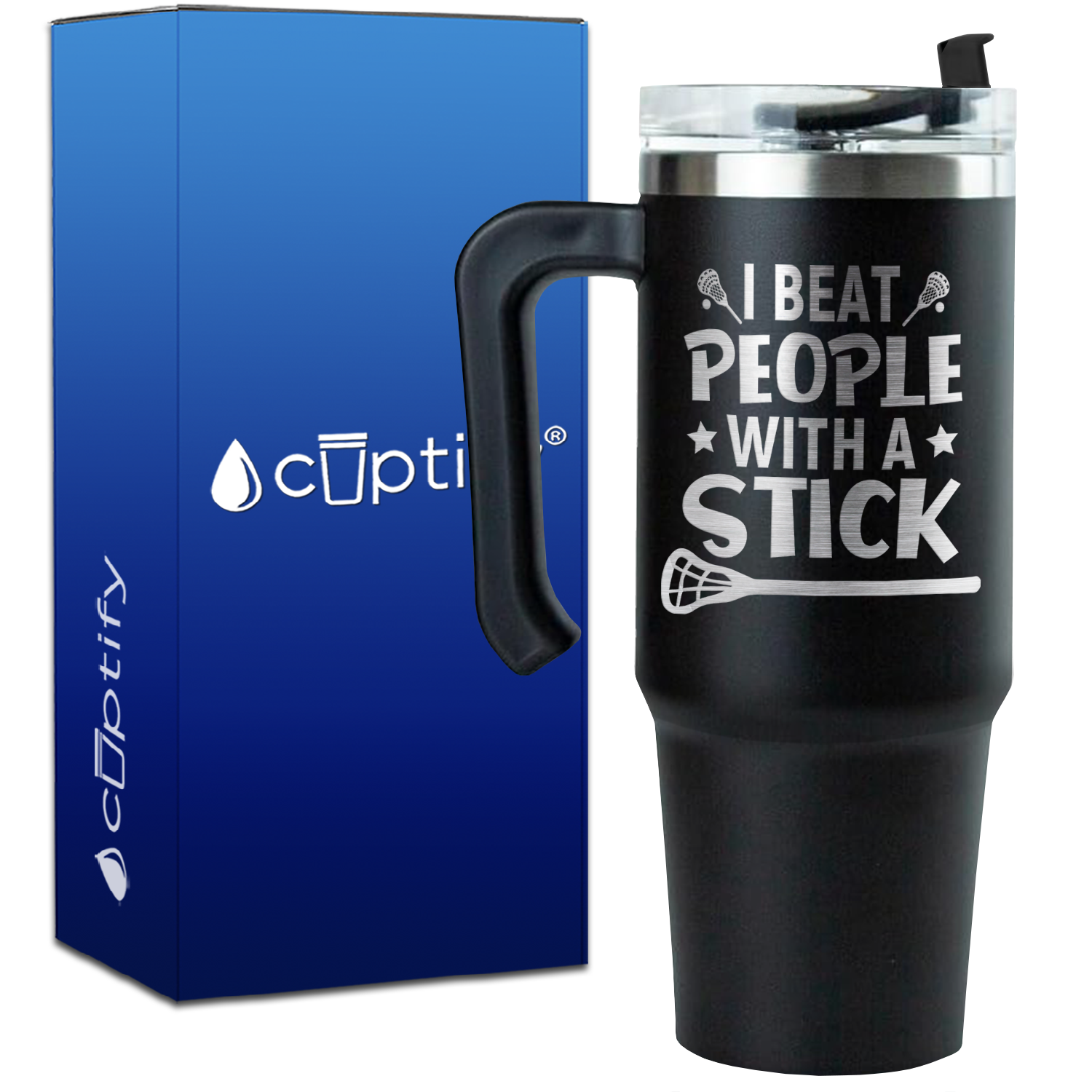 I Beat People With a Stick Lacrosse  on 30oz Lacrosse Travel Mug