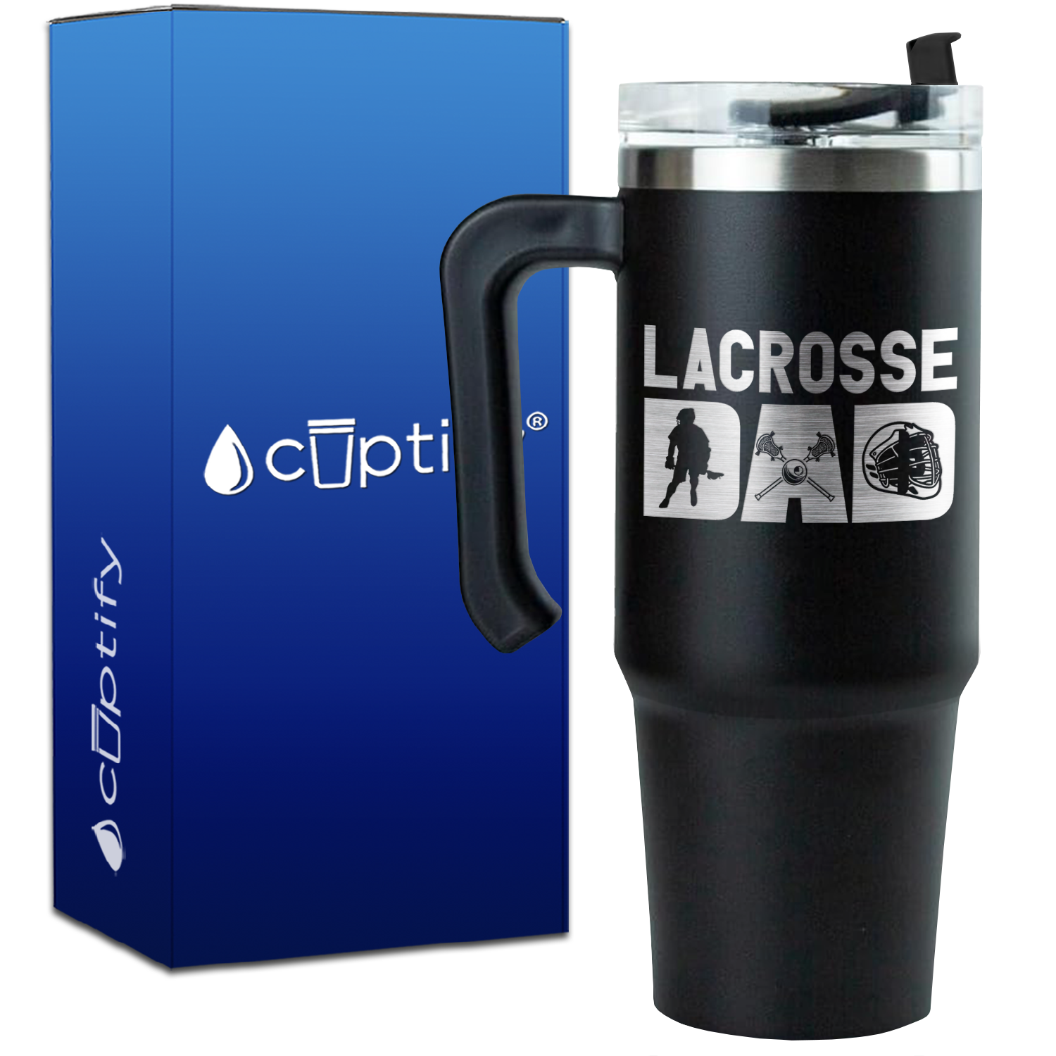 Lacrosse Dad with Silhouette on 30oz Lacrosse Travel Mug