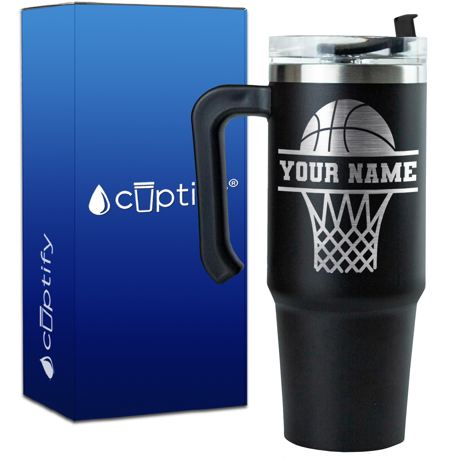 Personalized Basketball and Net on 30oz Basketball Travel Mug