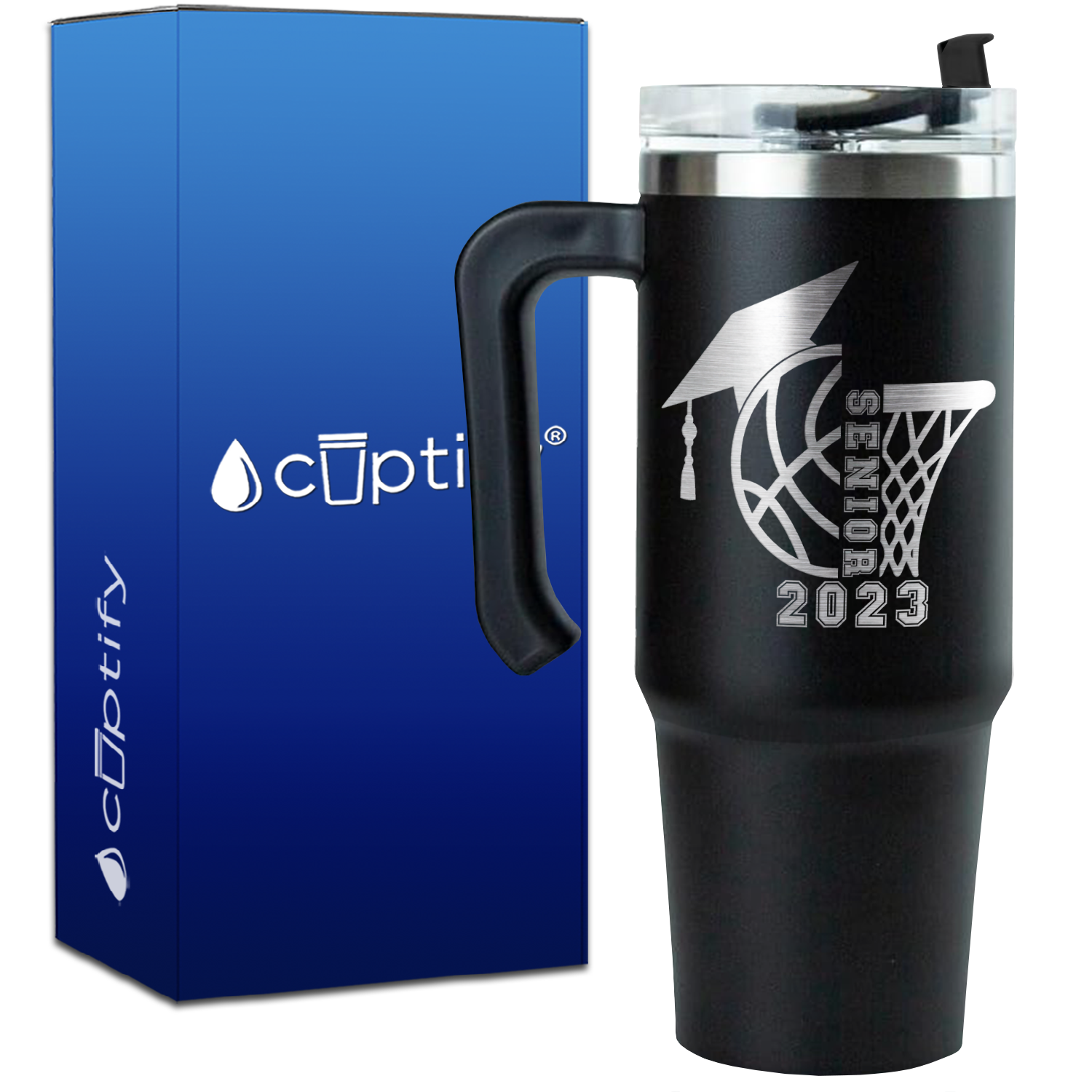 Basketball Senior with Grad Cap on 30oz Basketball Travel Mug