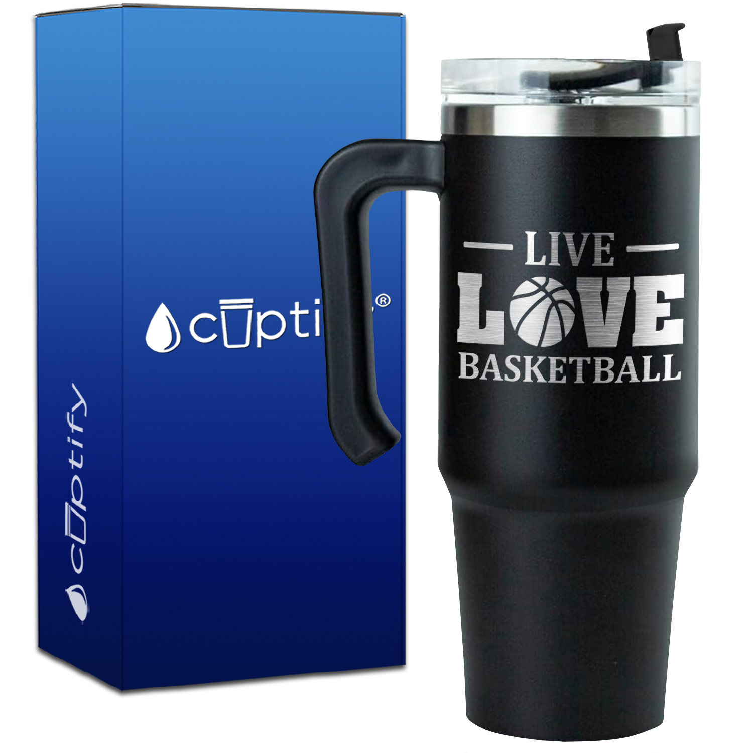 Live Love Basketball Line on 30oz Basketball Travel Mug