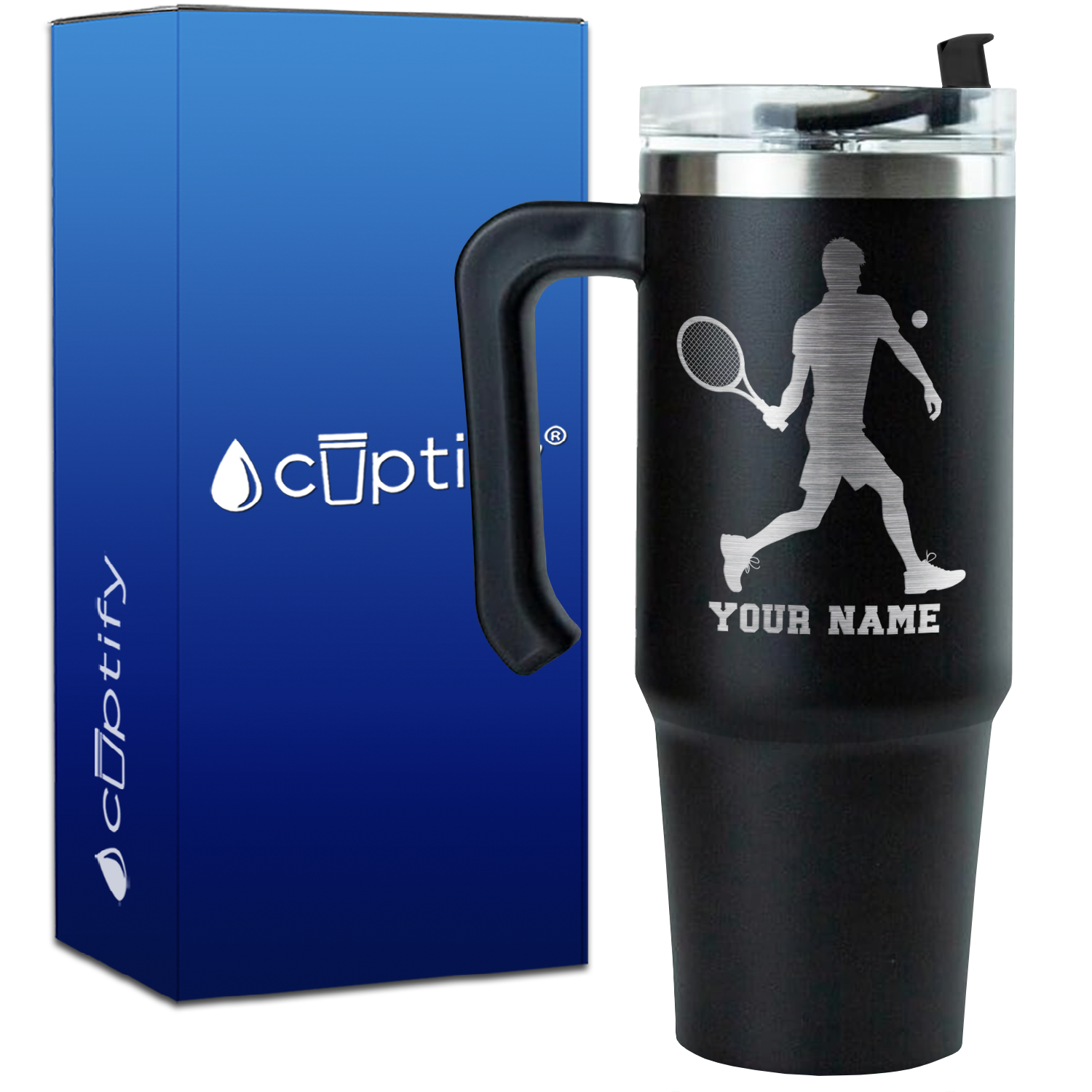 Personalized Tennis Player Silhouette on 30oz Tennis Travel Mug