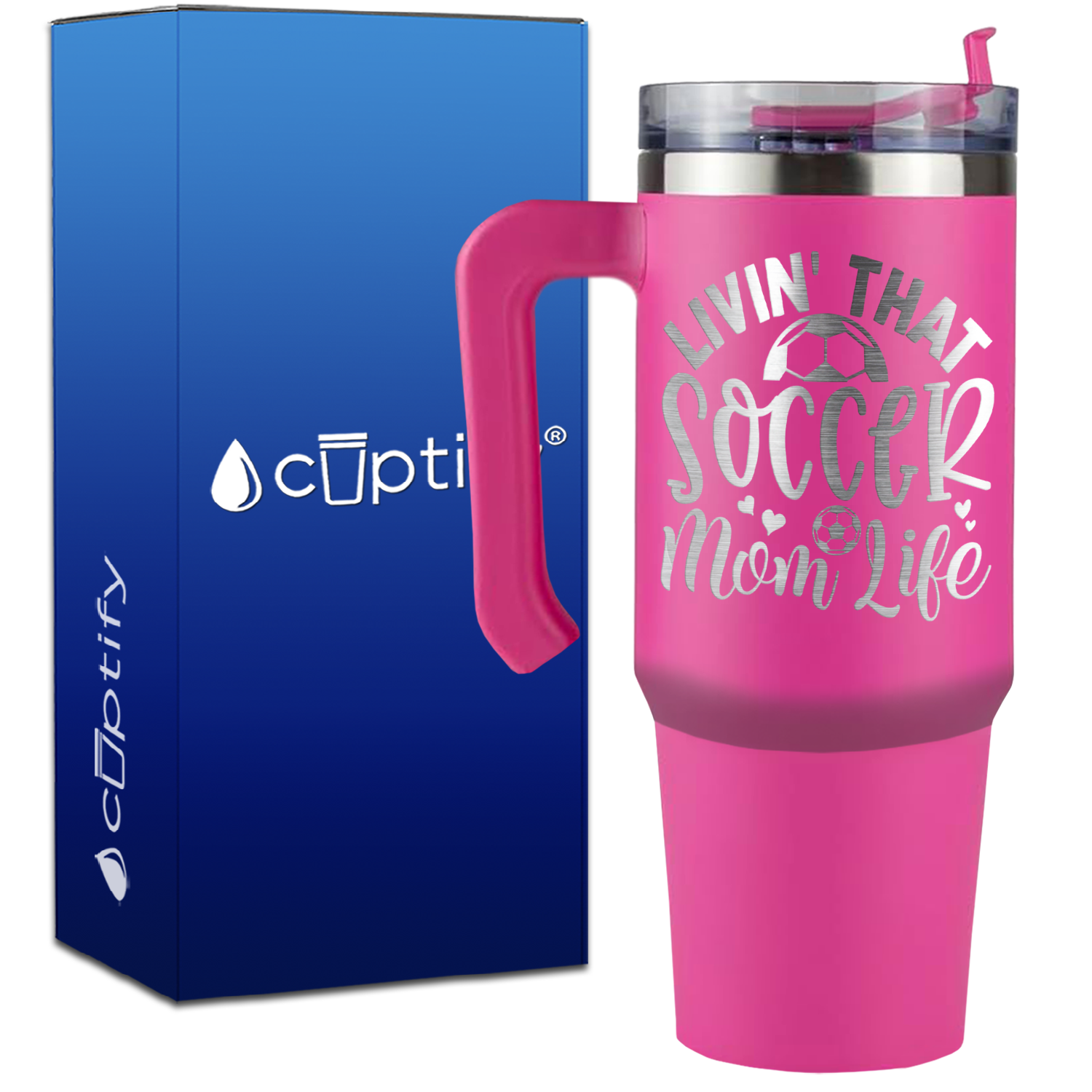 Livin' that Soccer Mom Life Hearts and Ball on 30oz Soccer Travel Mug