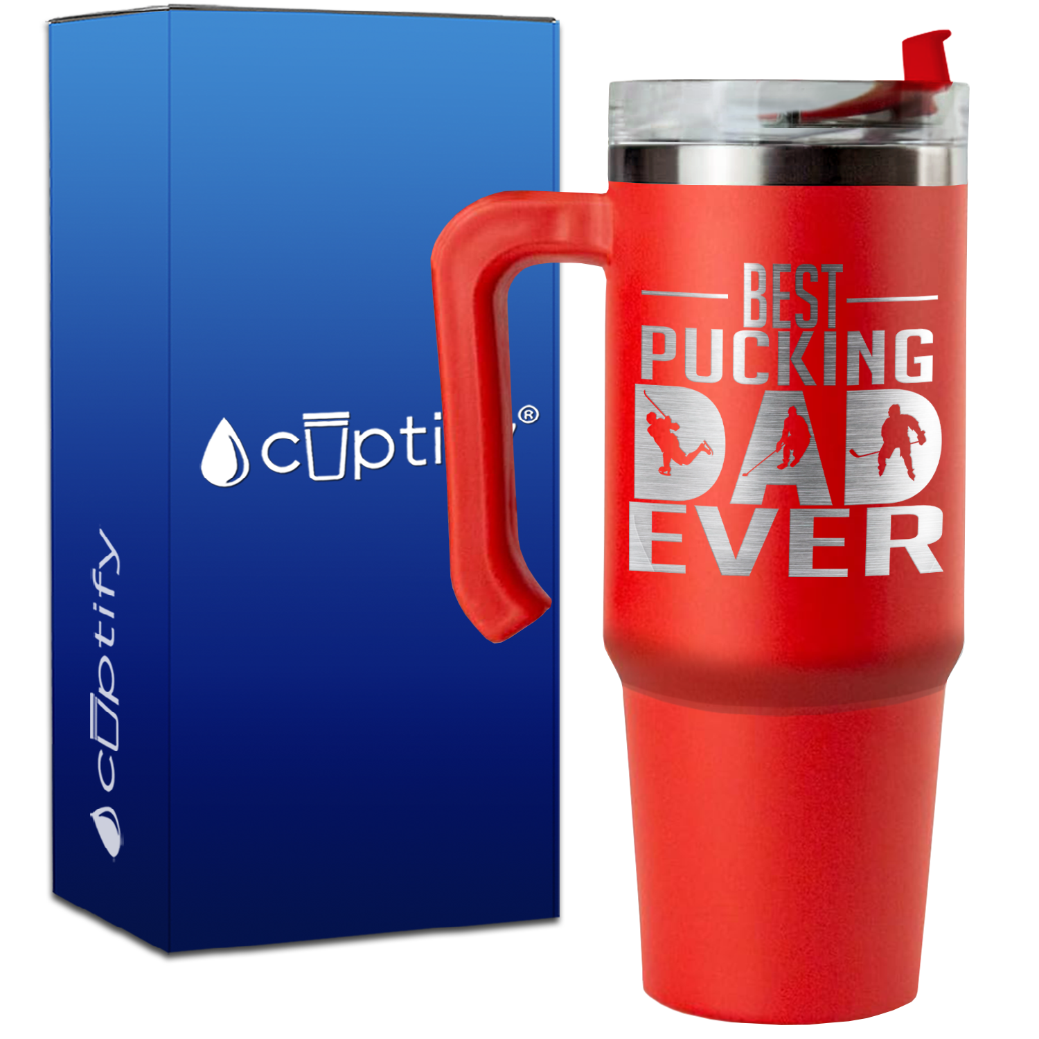 Best Pucking Dad Ever Player Silhouette on 30oz Hockey Travel Mug