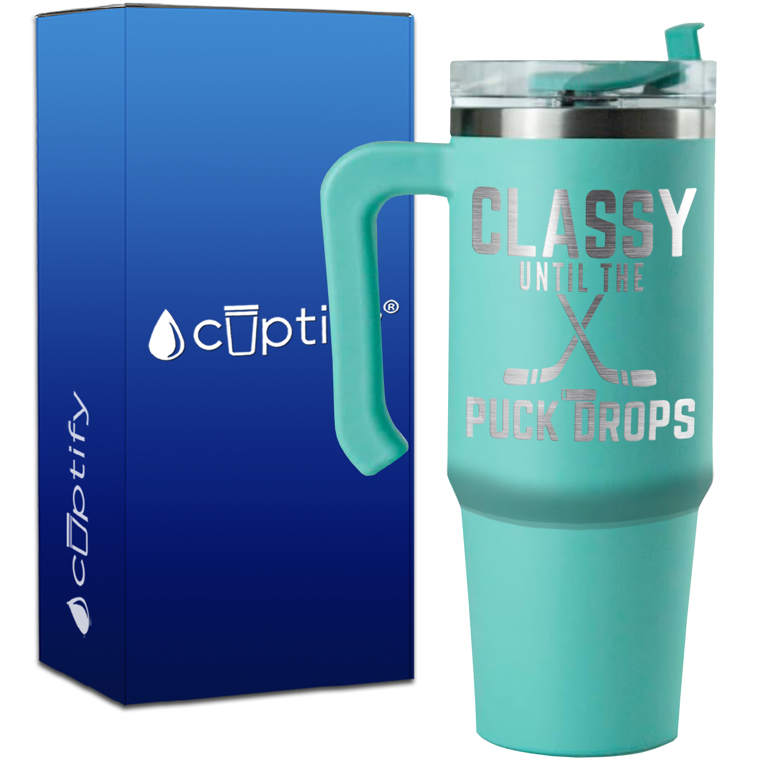 Classy Until the Puck Drops on 30oz Hockey Travel Mug