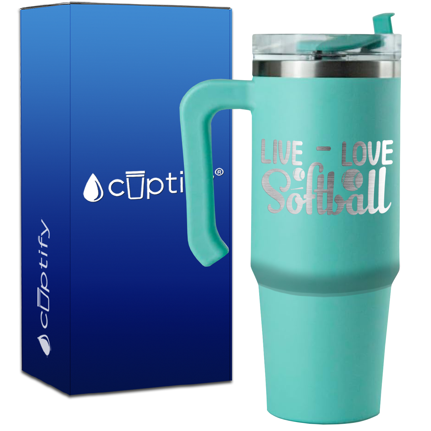 Live Love Softball on 30oz Softball Travel Mug