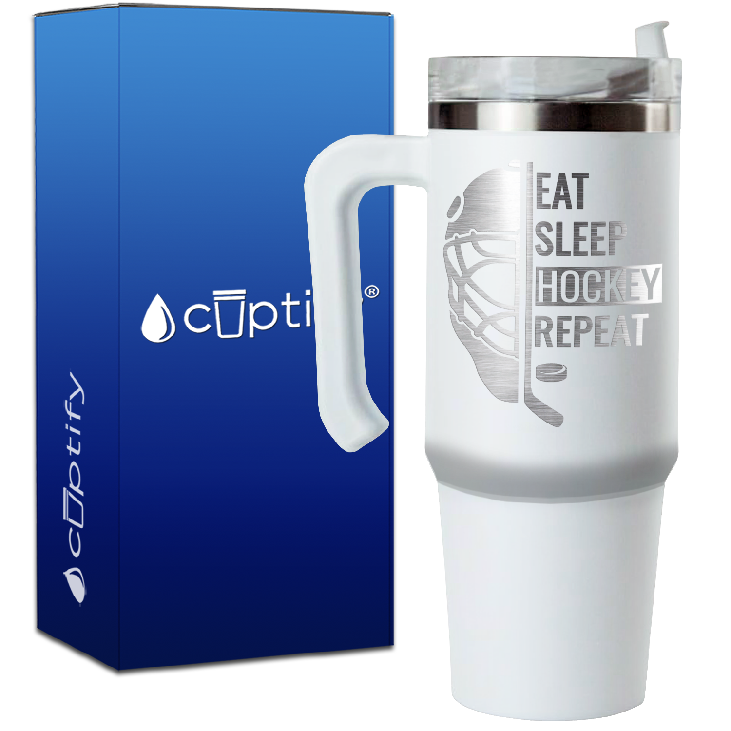 Eat. Sleep. Hockey. Repeat. Helmet on 30oz Hockey Travel Mug