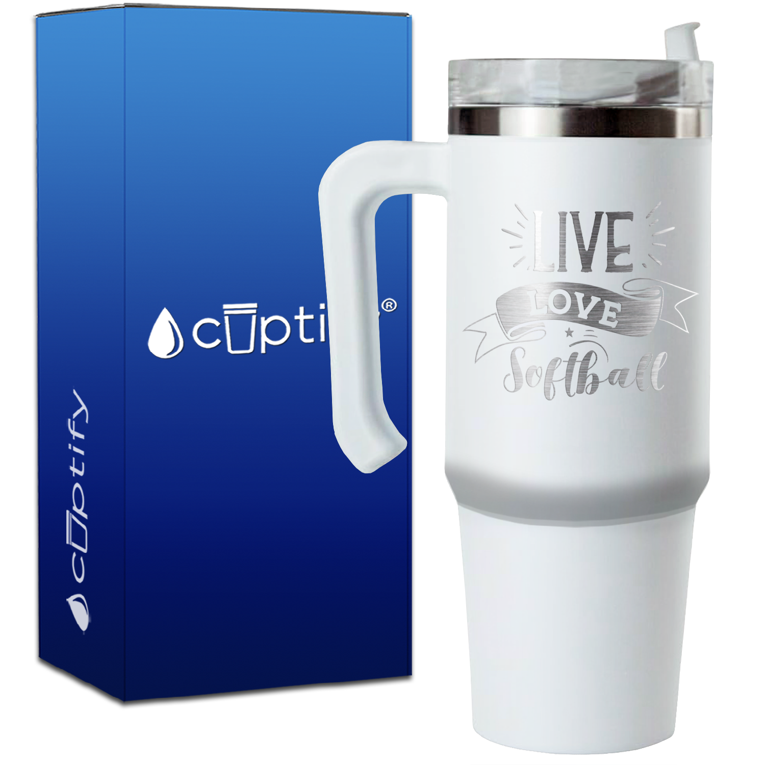 Live Love Softball Banner on 30oz Softball Travel Mug