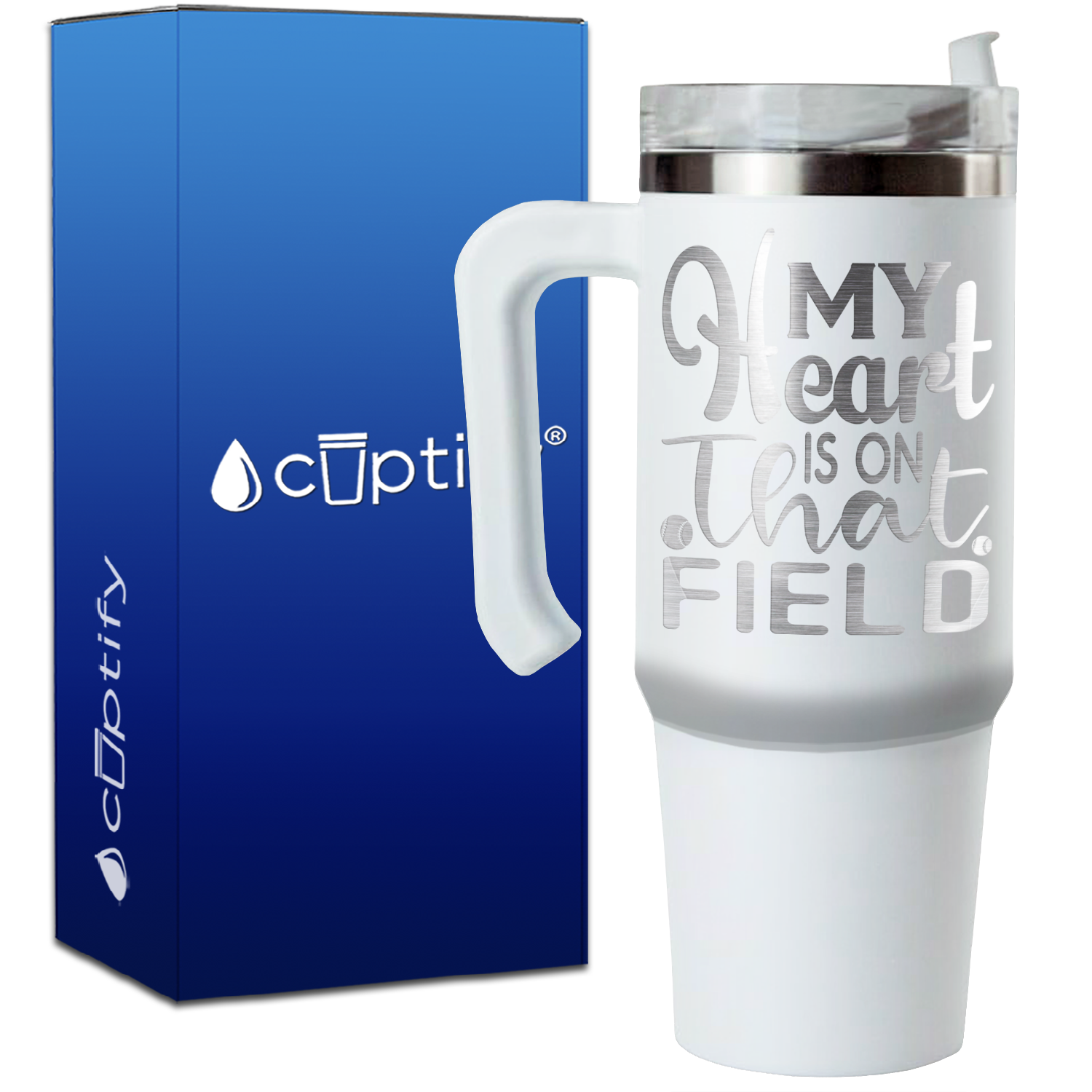 My Heart is on That Field Softball on 30oz Softball Travel Mug