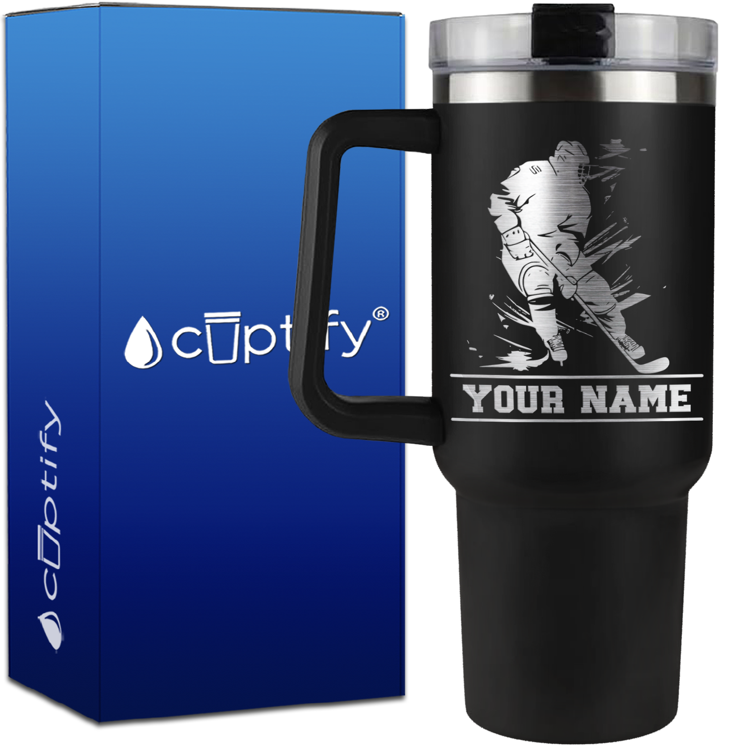 Personalized Skating Hockey Player on 40oz Hockey Traveler Mug