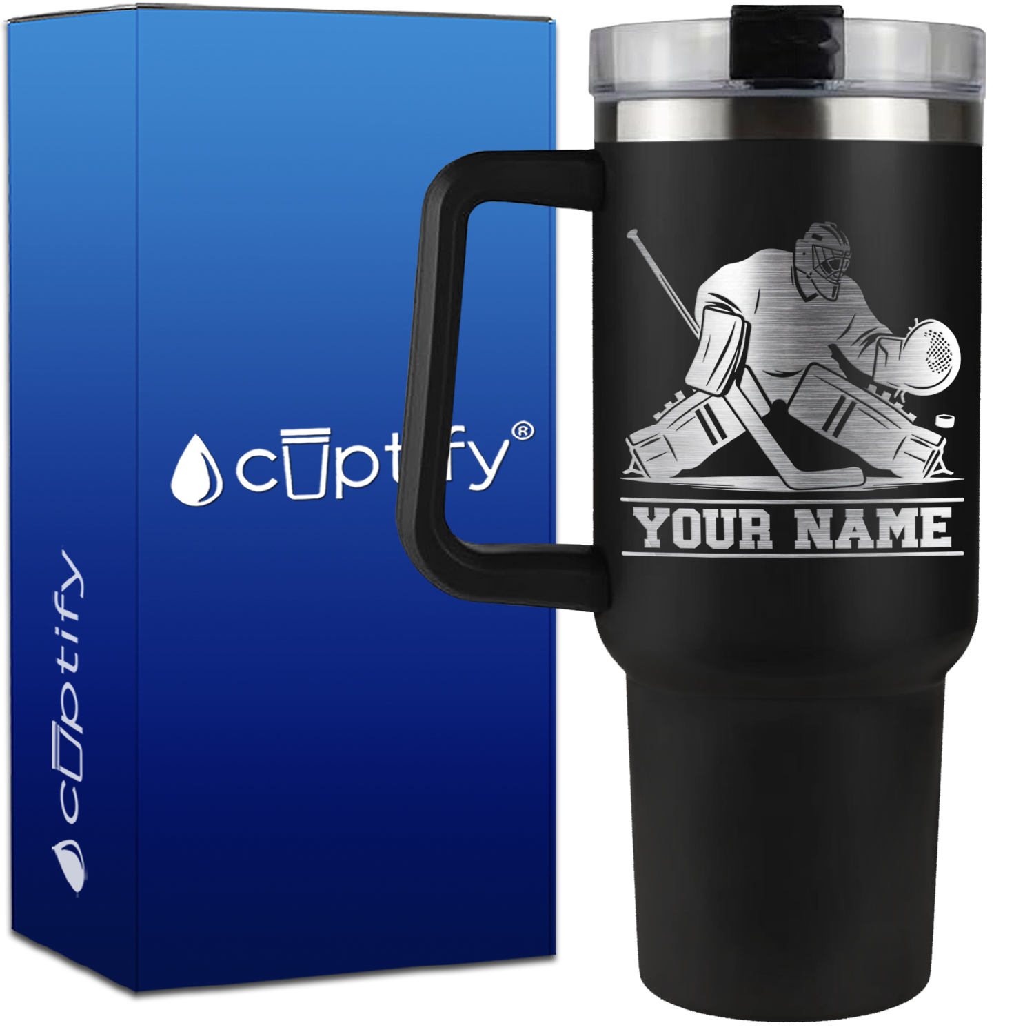 Personalized Hockey Goalie on 40oz Hockey Traveler Mug